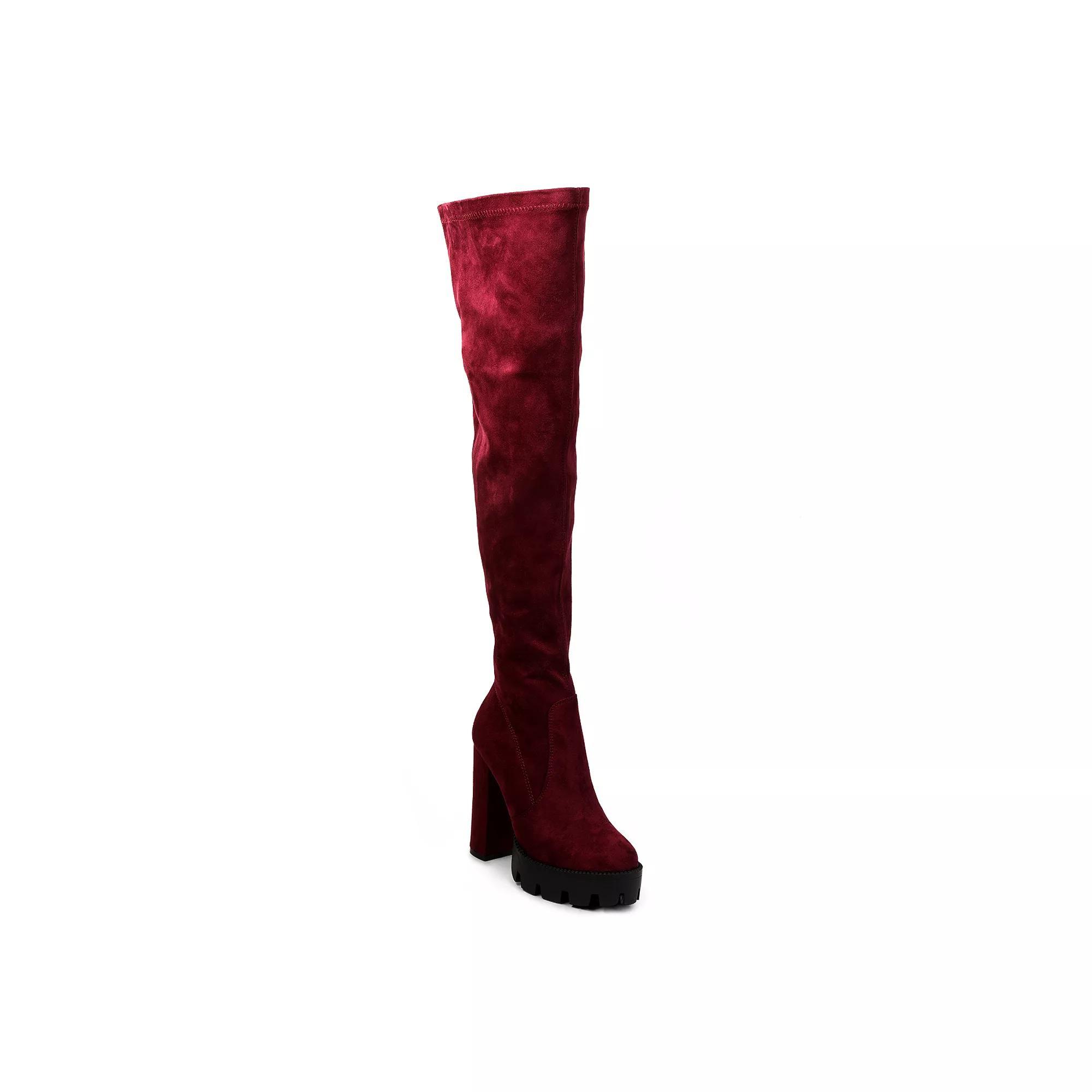 London Rag Maple Women's Knee High Block Heel Boots, Size: 7, Red Product Image