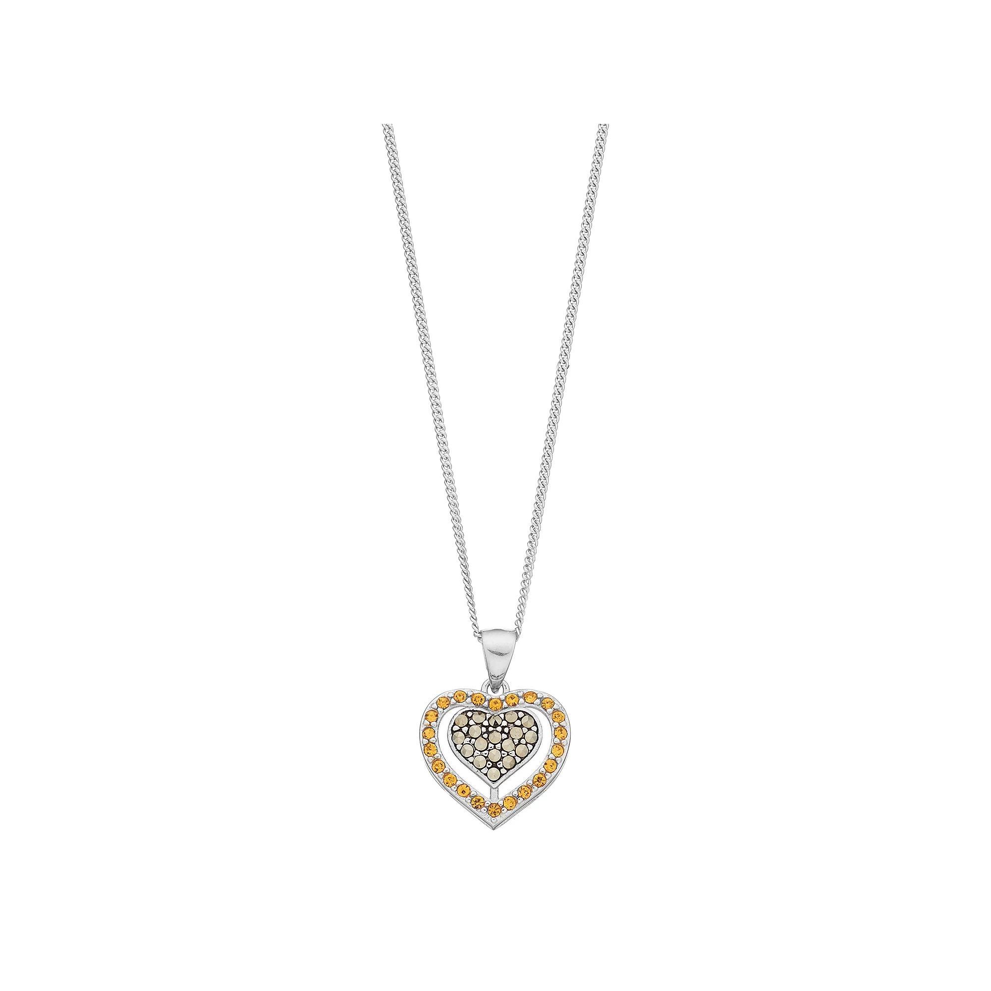 Tori Hill Sterling Silver Marcasite & Crystal Double Heart Pendant, Women's, Size: 18" Product Image
