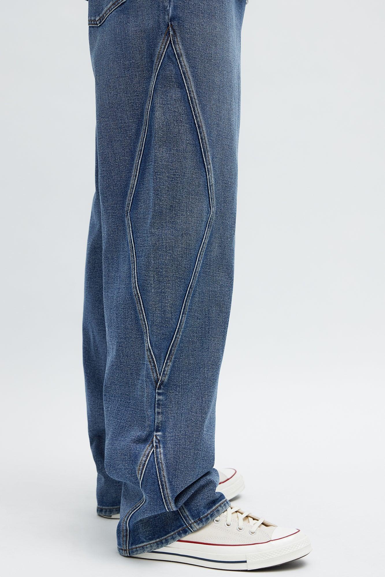 Baggy Faded Paneled Jeans - Medium Blue Wash Product Image