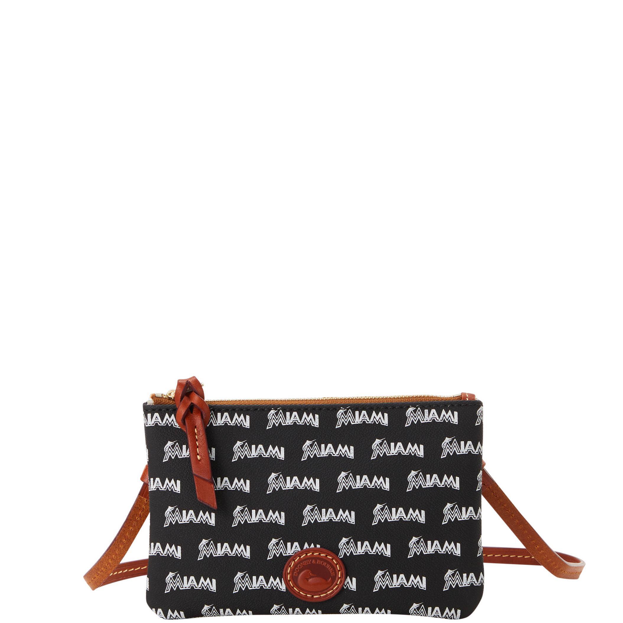 Dooney & Bourke Womens MLB Marlins Top Zip Crossbody Coated Cotton Shoulder Bag in Black Product Image
