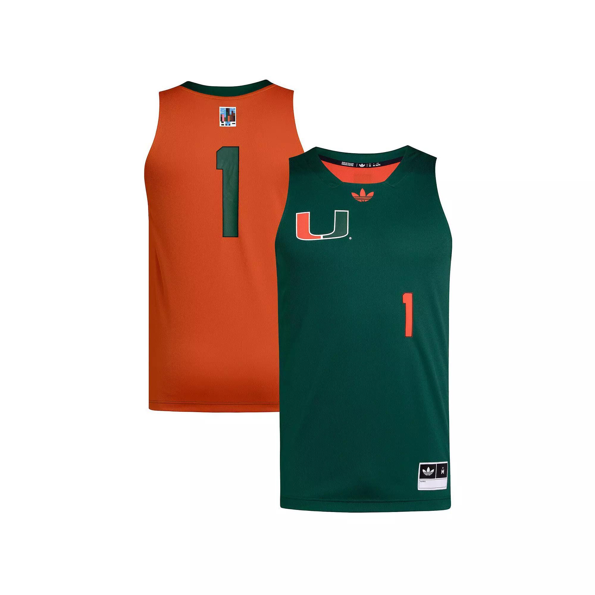 Men's adidas #1 Green/Orange Miami Hurricanes Black History Month Basketball Jersey, Size: Small Product Image