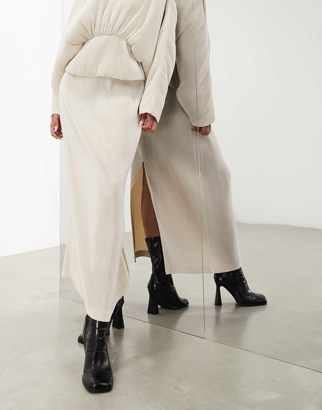 ASOS EDITION plisse maxi skirt in stone Product Image