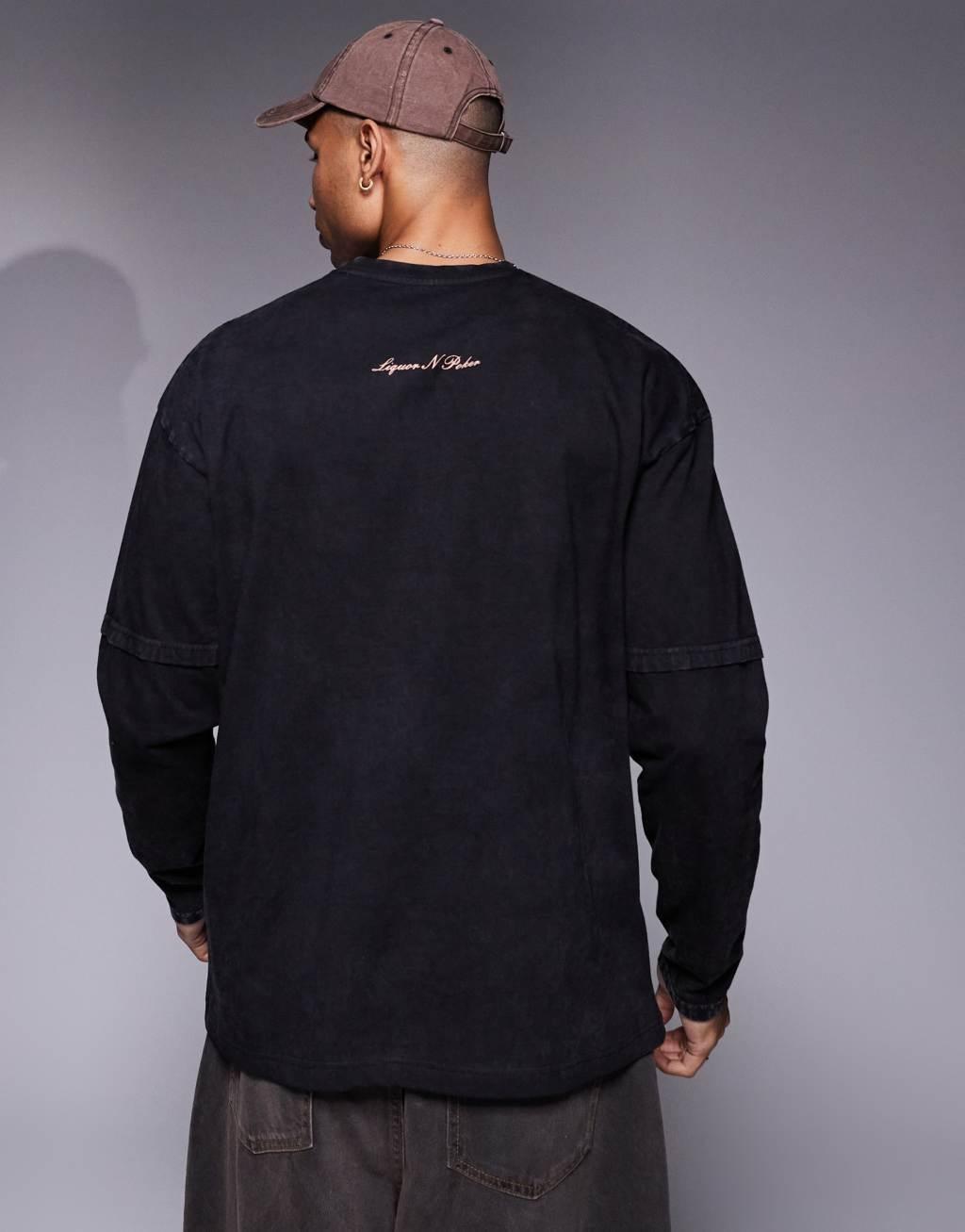 Liquor N Poker renaissance graphic long sleeve t-shirt in gray Product Image