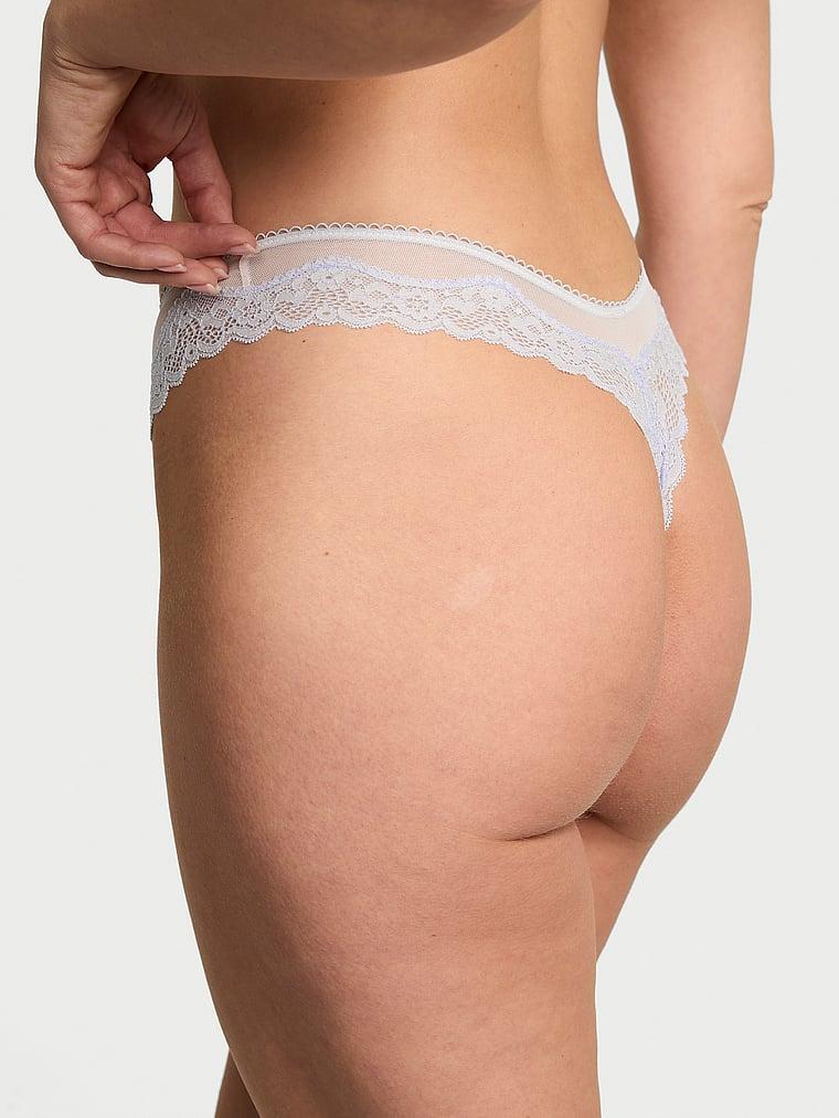 Tease Mesh Lace-Trim High-Leg Thong Panty Product Image