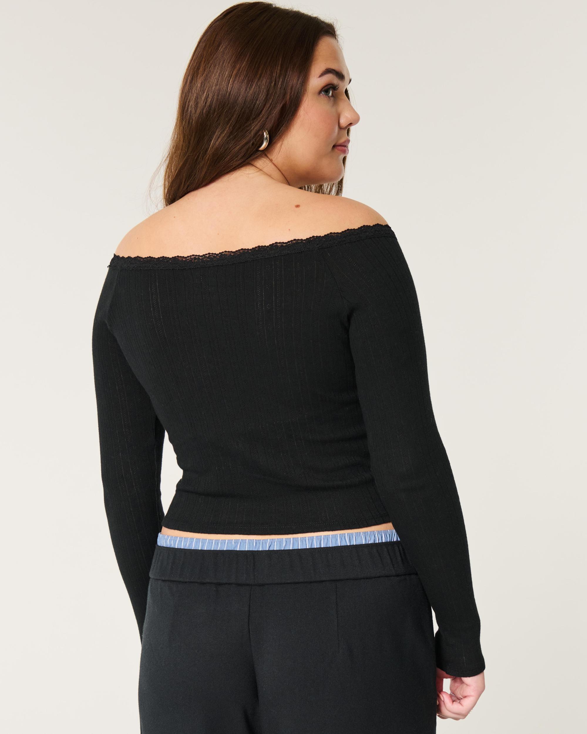 Pointelle Lace Trim Top Product Image