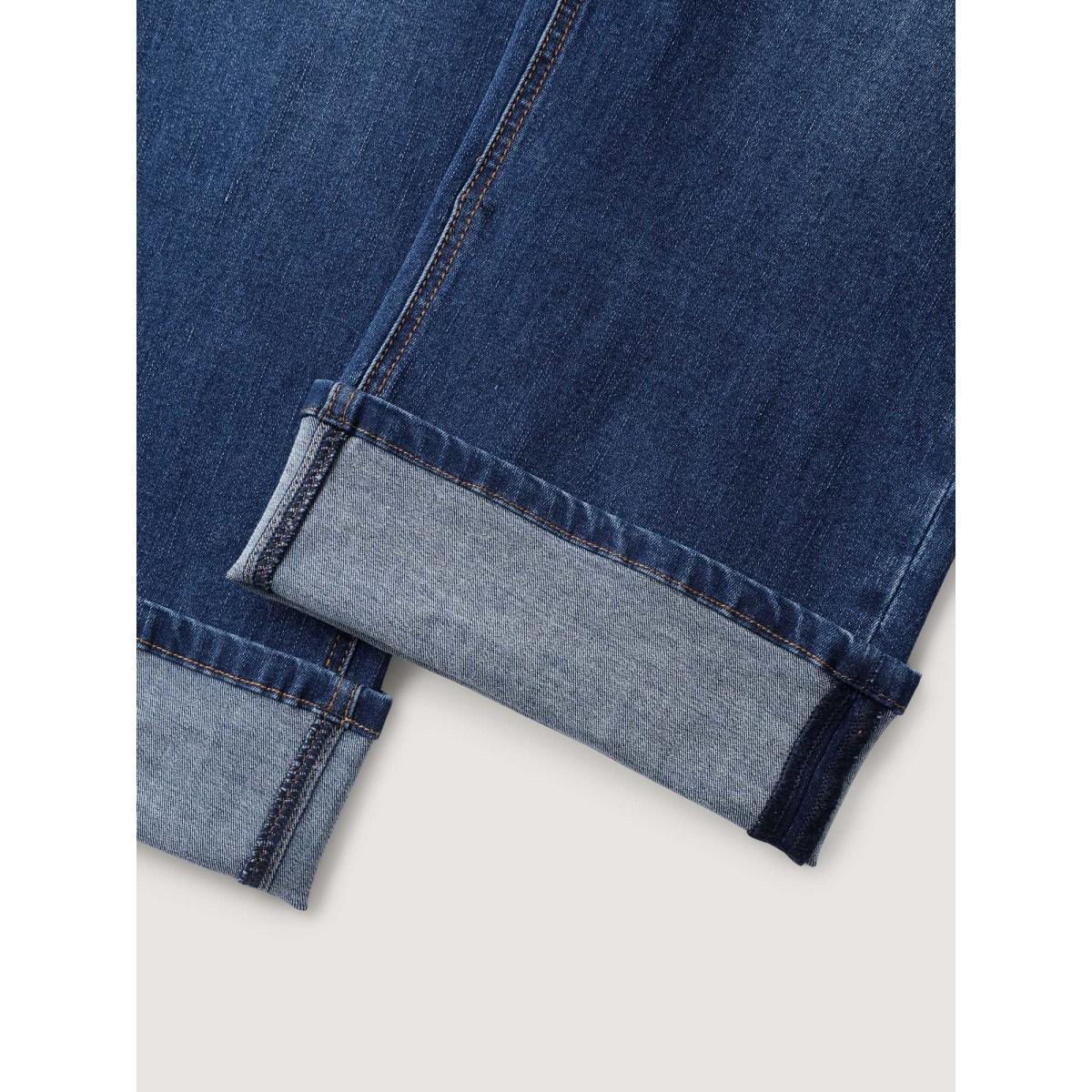 Plus Size Stretch Rolled Hem Straight-Leg Jeans Women Denimblue High stretch Slanted pocket Jeans BloomChic 18/2X Product Image