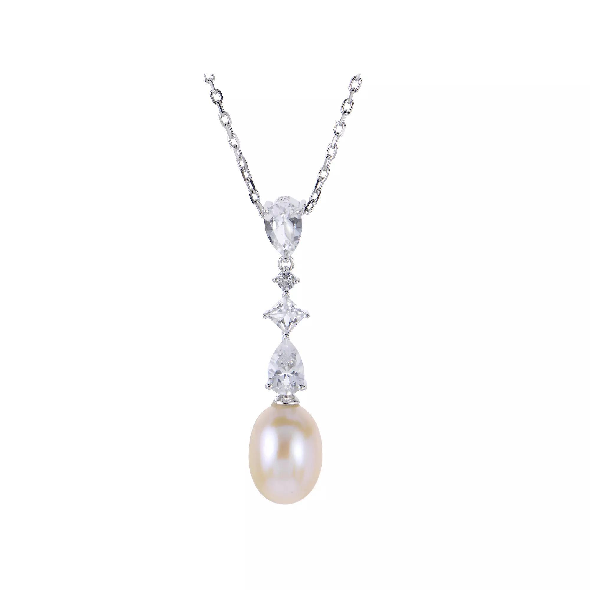 PearLustre by Imperial Sterling Silver Freshwater Cultured Pearl & Lab-Created White Sapphire Pendant Necklace, Womens Product Image