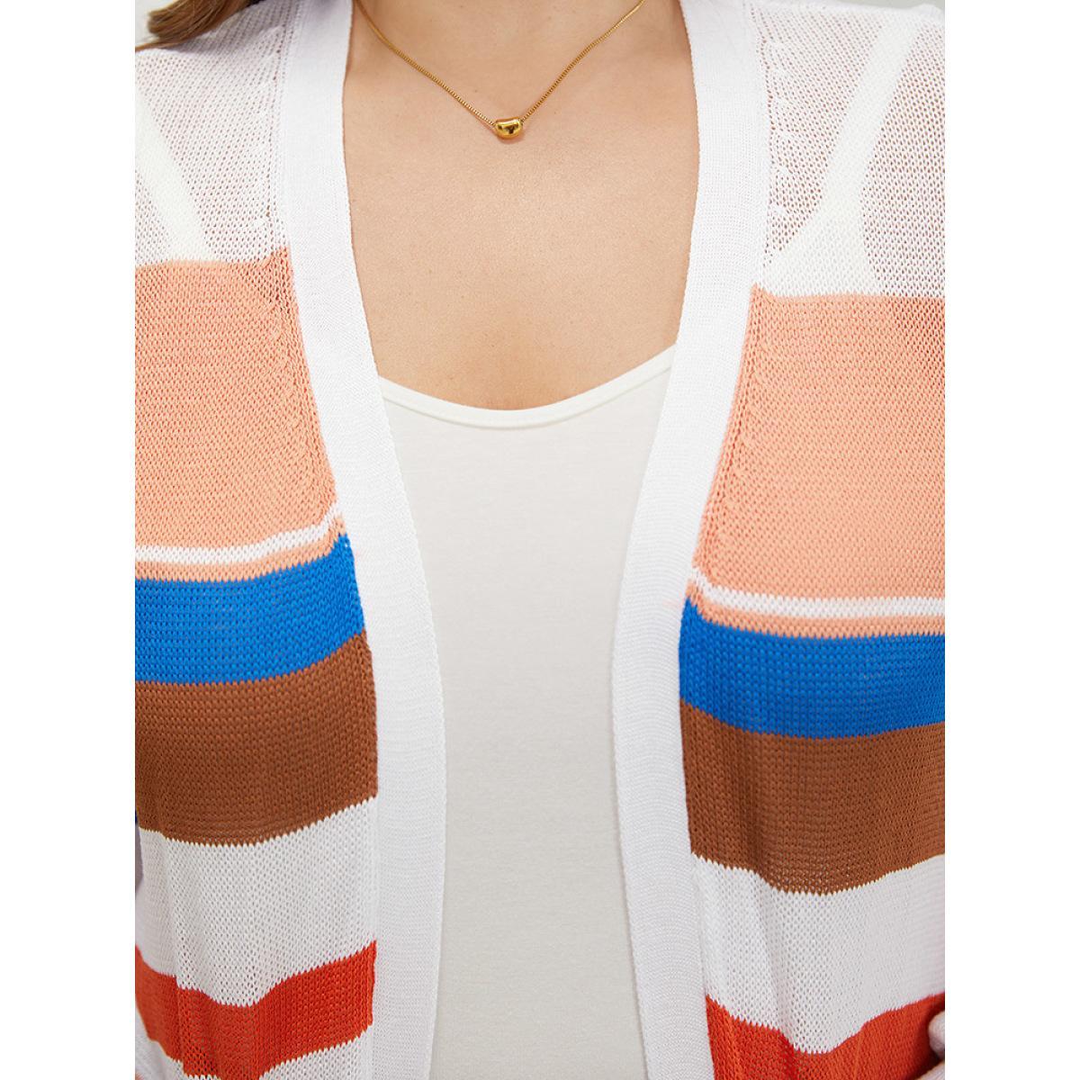 Plus Size Colorblock Contrast Pocket Tunic Open Front Cardigan Multicolor Women Casual Loose Long Sleeve Dailywear Cardigans BloomChic 26/4X Product Image