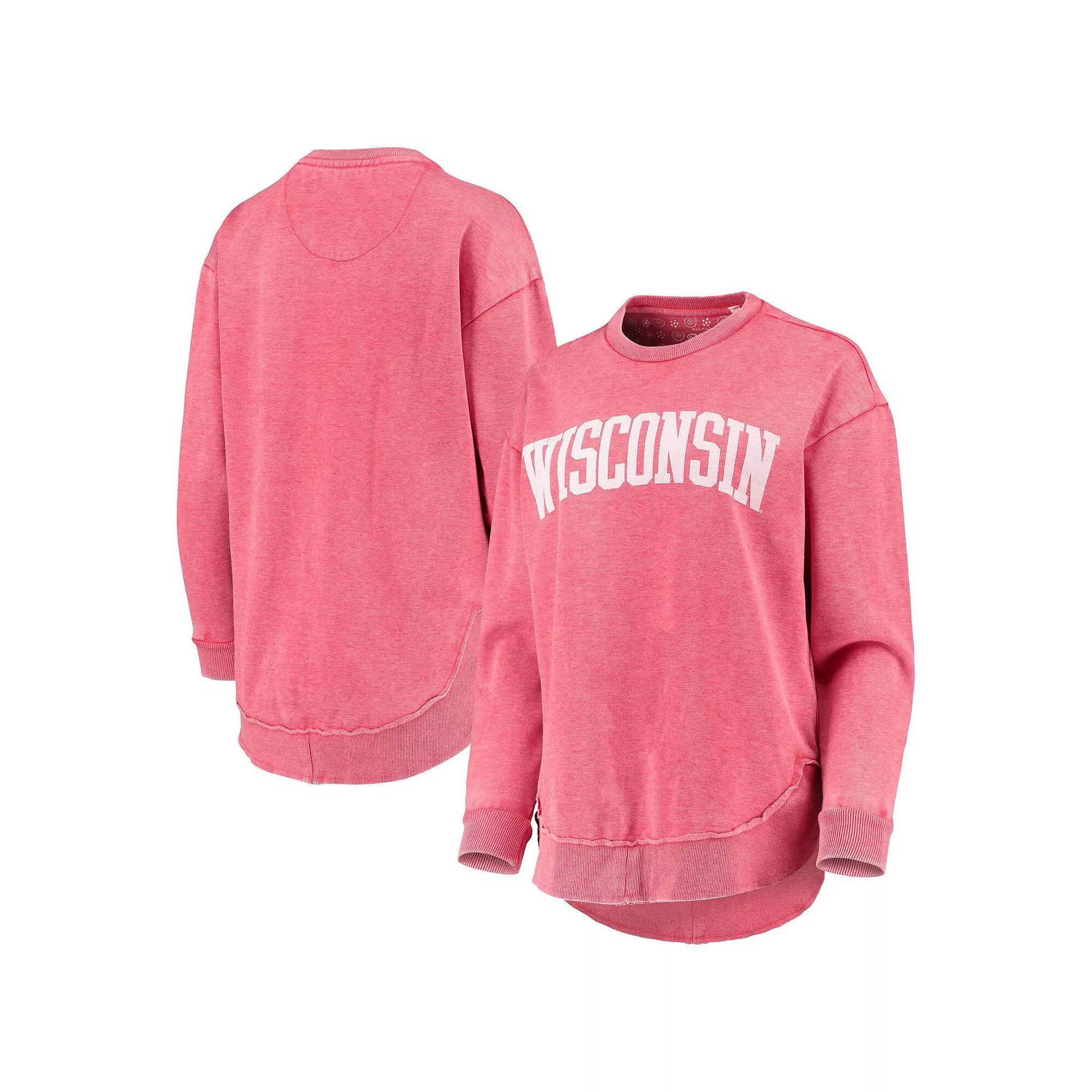 Women's Pressbox Red Wisconsin Badgers Vintage Wash Pullover Sweatshirt, Size: Medium Product Image
