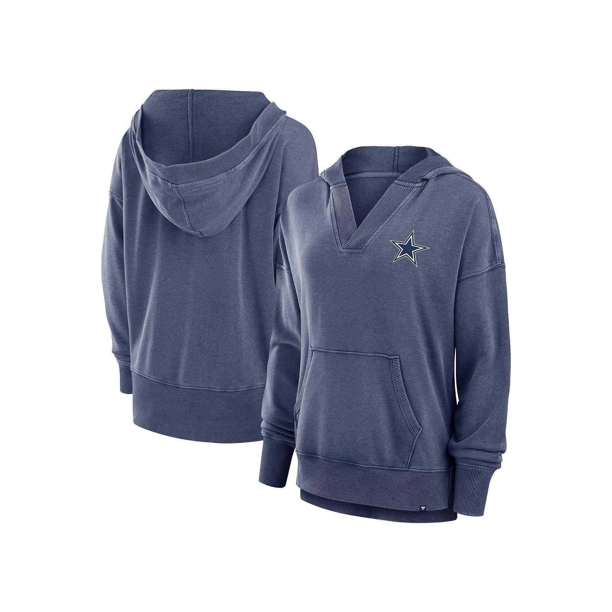 Women's Fanatics  Heather Navy Dallas Cowboys Initiative Snow Wash French Terry V-Neck Pullover Hoodie, Size: XS, Blue Product Image