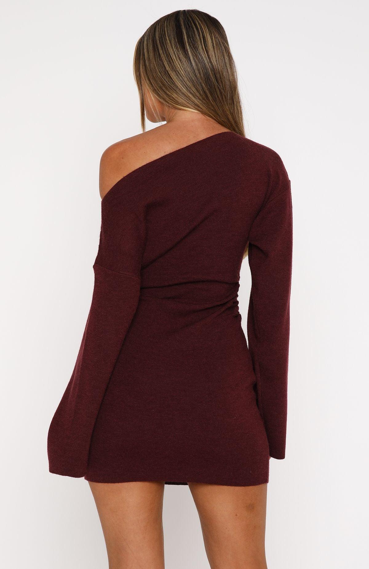 Strange World Long Sleeve Mini Dress Burgundy Product Image