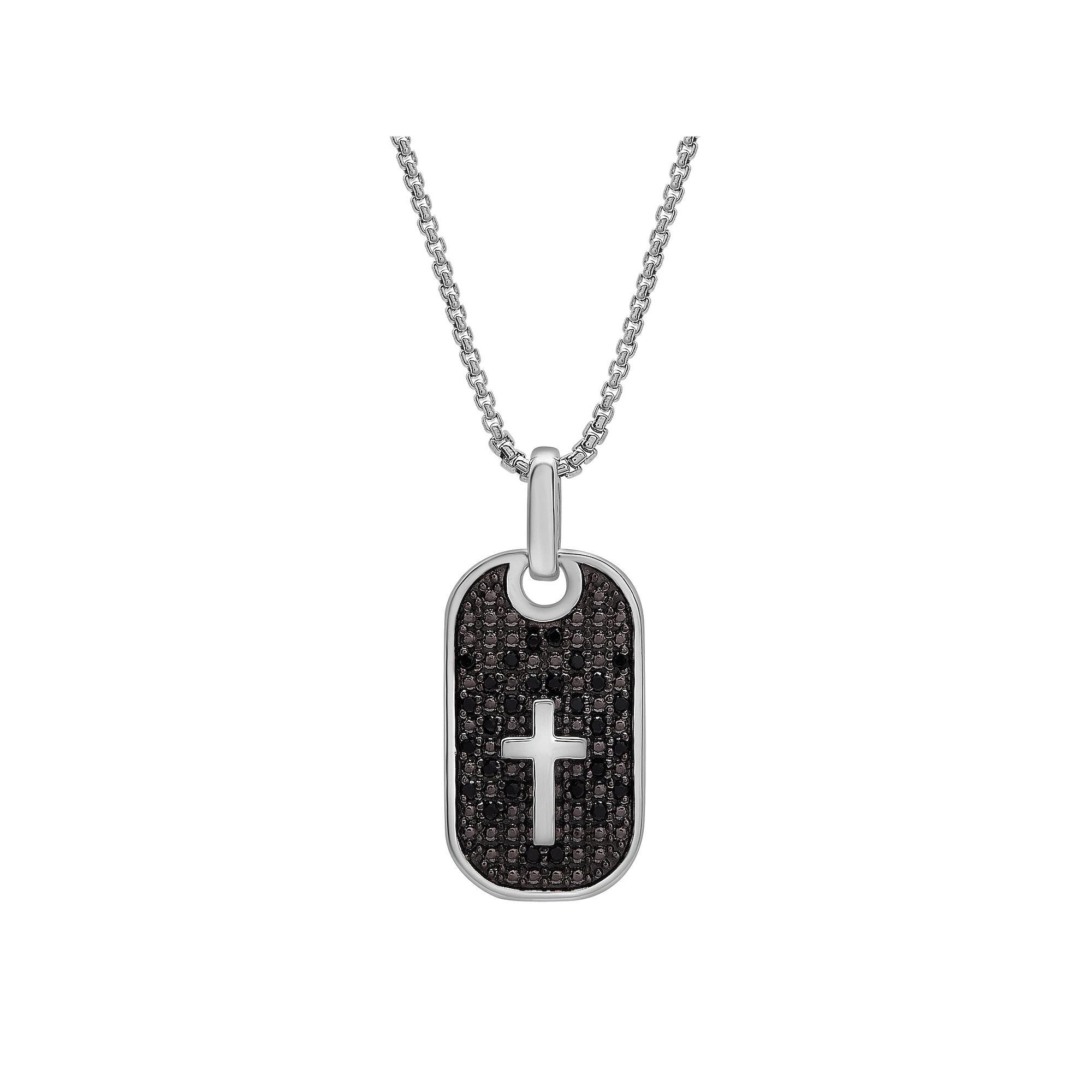 Men's Sterling Silver 1/4 Carat T.W. Black Diamond Cross Dog Tag Pendant Necklace, Size: 22" Product Image
