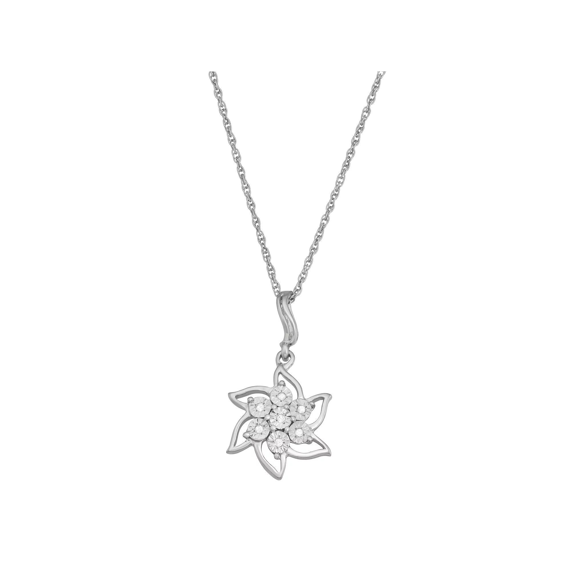 Jewelexcess Sterling Silver Diamond Accent Flower Pendant Necklace, Women's, Size: 18" Product Image