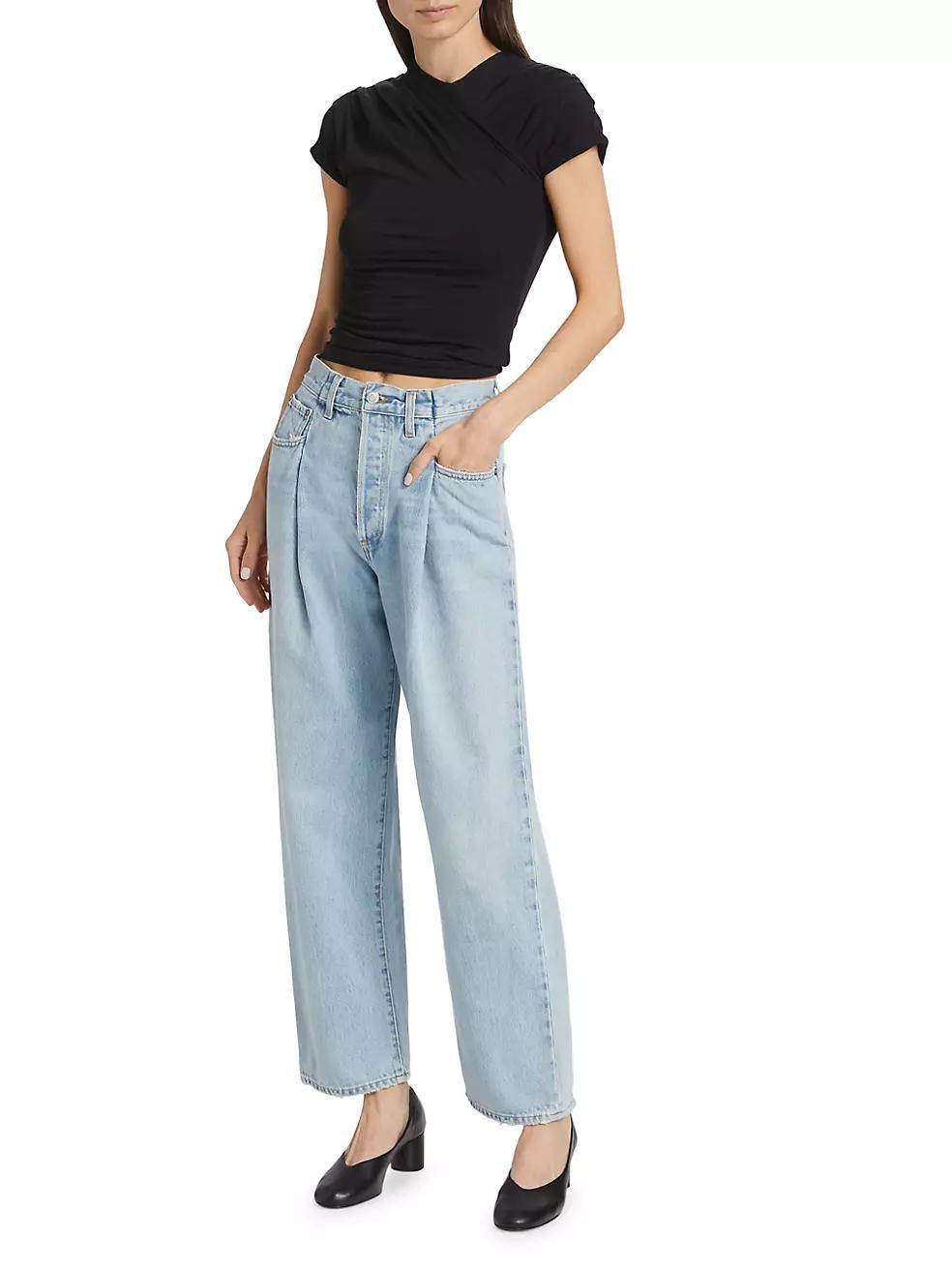 Washed Cotton Denim Straight-Leg Jeans Product Image