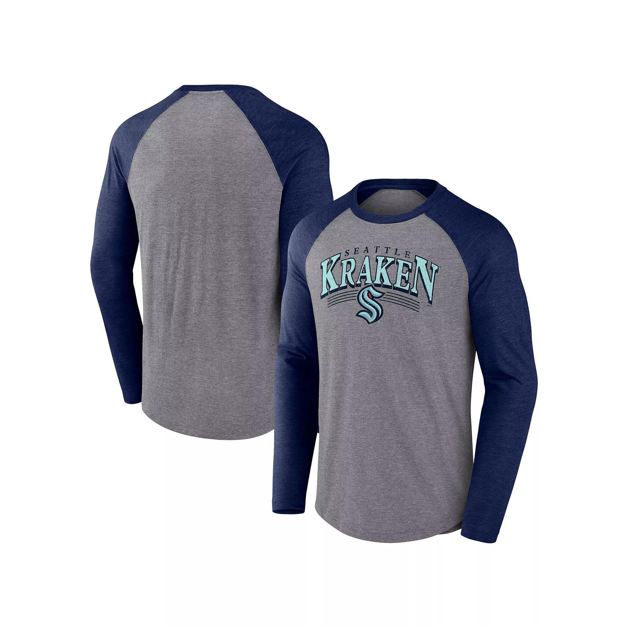 Men's Fanatics Heather Gray/Heather Navy Pittsburgh Penguins Goal Crease Raglan Tri-Blend Long Sleeve T-Shirt, Size: XL, Grey Product Image