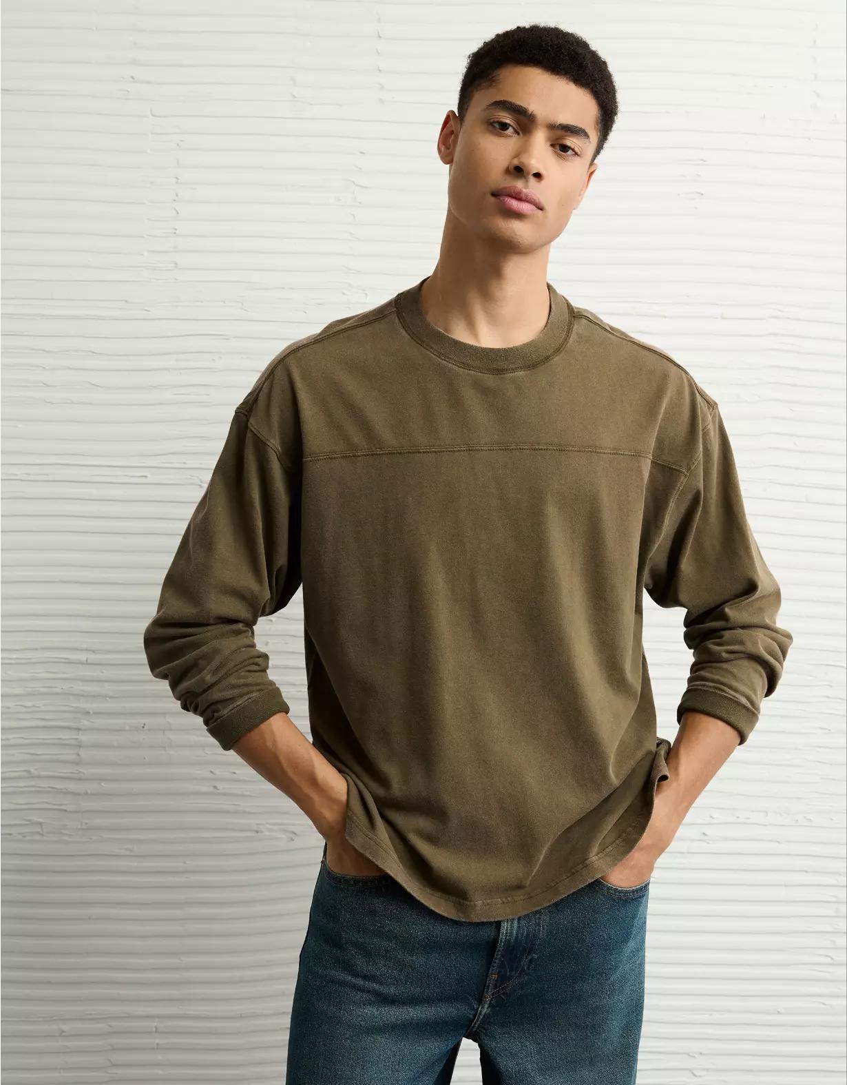 AE Long-Sleeve Boxy Sueded Jersey T-Shirt Product Image