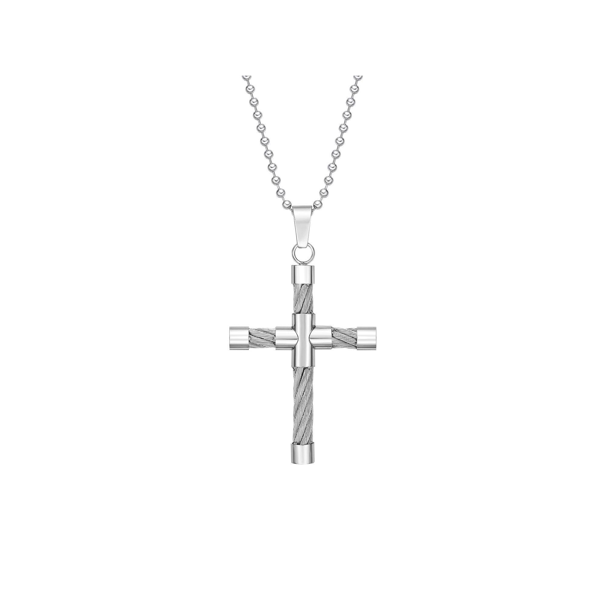 Men's LYNX Stainless Steel Cross Pendant Necklace, Size: 22" Product Image