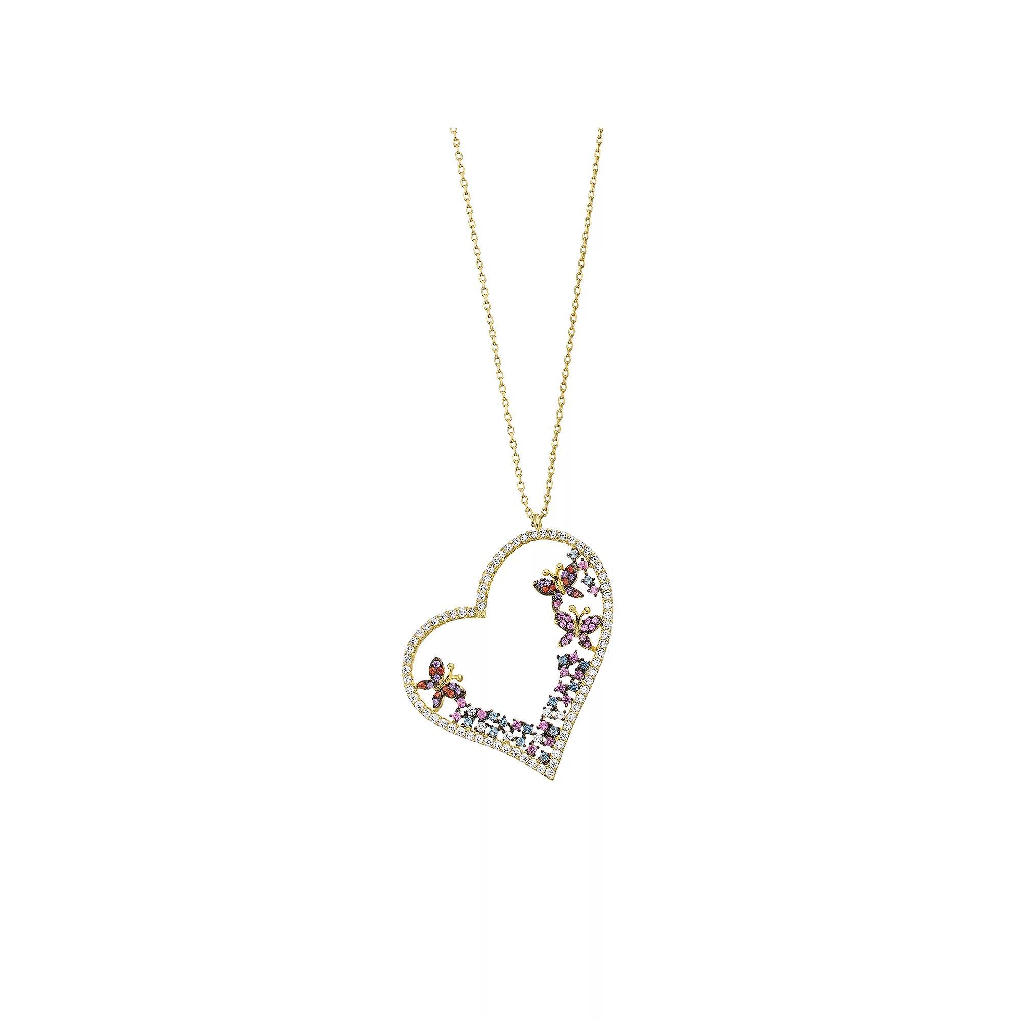 Sterling Silver Multi Colored Cubic Zirconia Heart Necklace, Womens Gold Tone Product Image