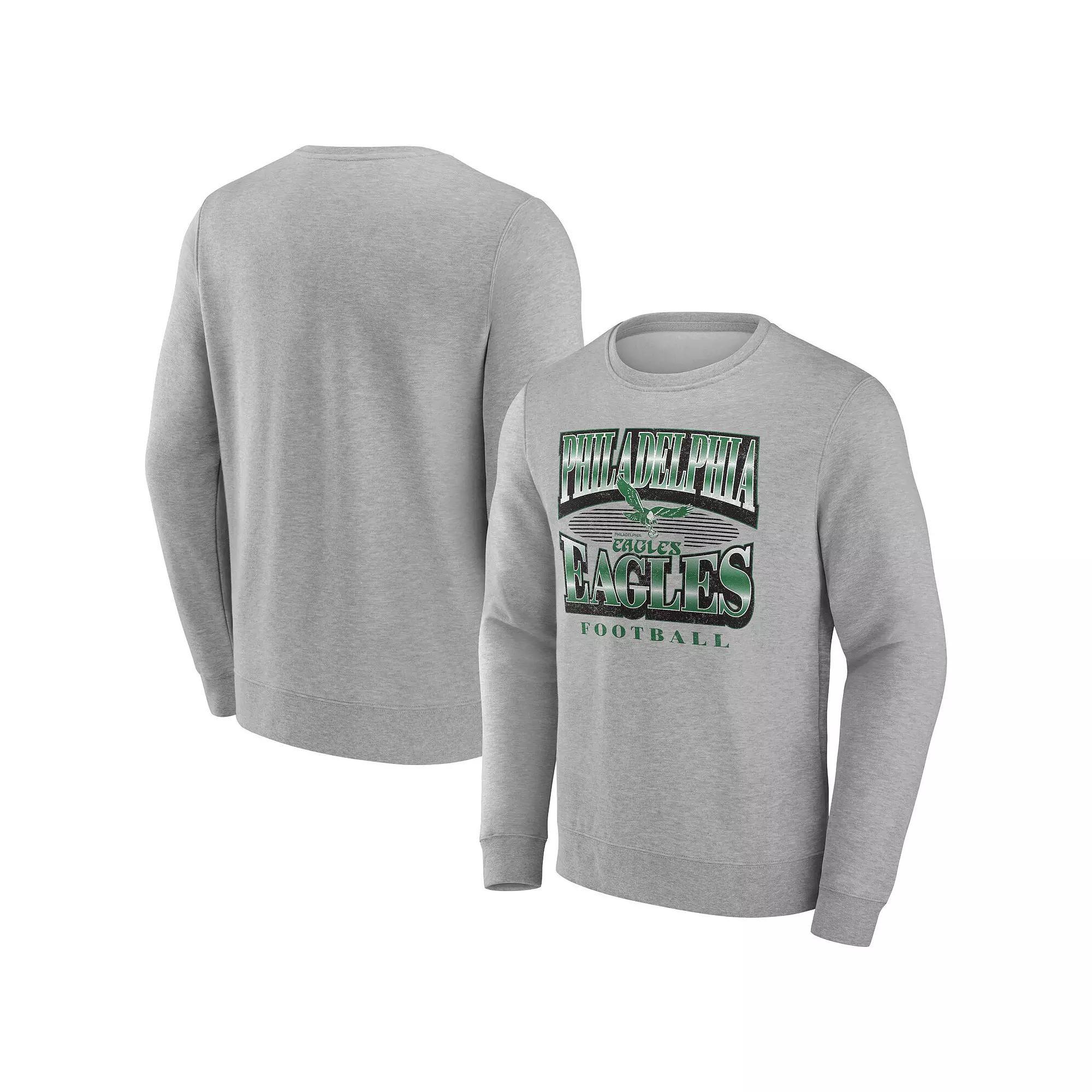 Men's Fanatics Heather Gray Philadelphia Eagles Chance Throwback Fleece Pullover Sweatshirt, Size: Large, Grey Product Image