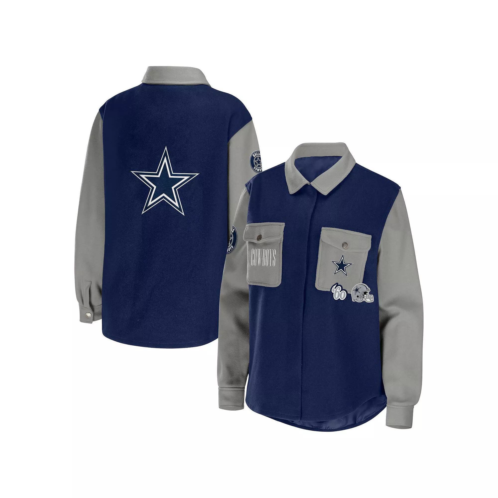 Women's WEAR by Erin Andrews Navy Dallas Cowboys Button-Up Shirt Jacket, Size: XL, Blue Product Image