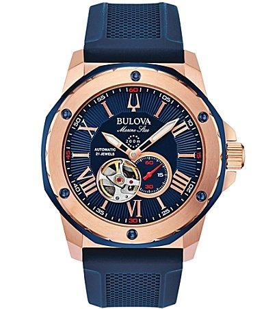 Bulova Mens Marine Star Automatic Gold Tone Stainless Steel Bracelet Watch - 97A174 Product Image