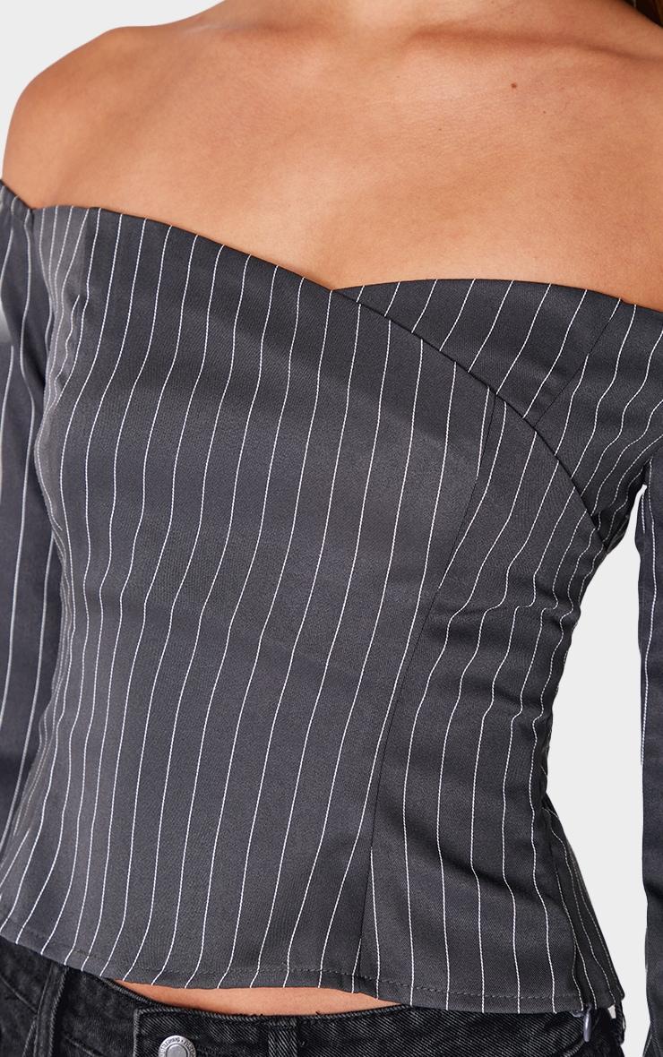 Charcoal Pinstripe Fitted Bardot Shirt Product Image