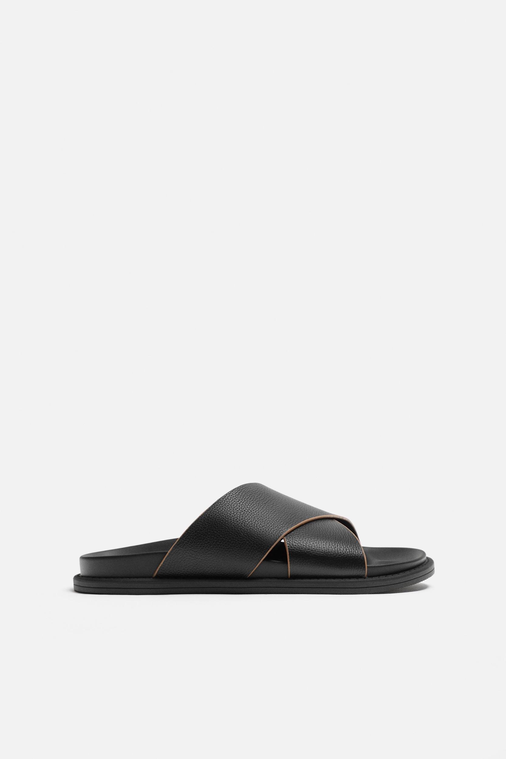 CROSS STRAP LEATHER SANDALS Product Image