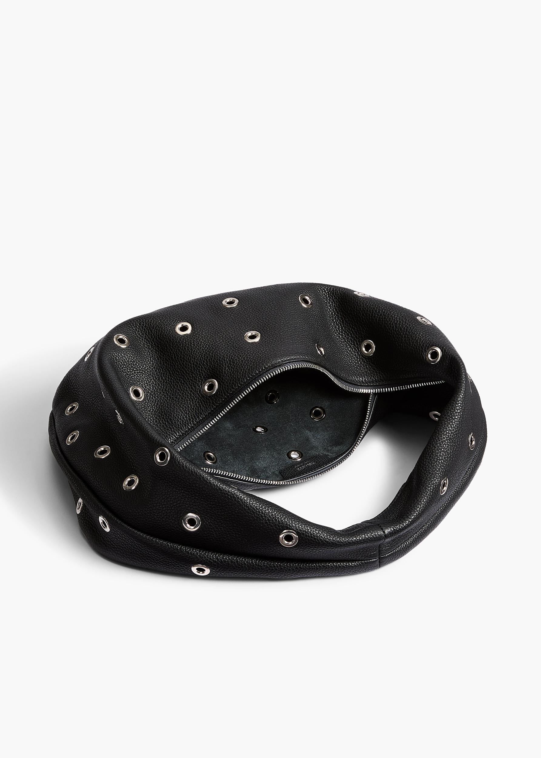 Medium Olivia Hobo in Black Pebbled Leather with Grommets Product Image