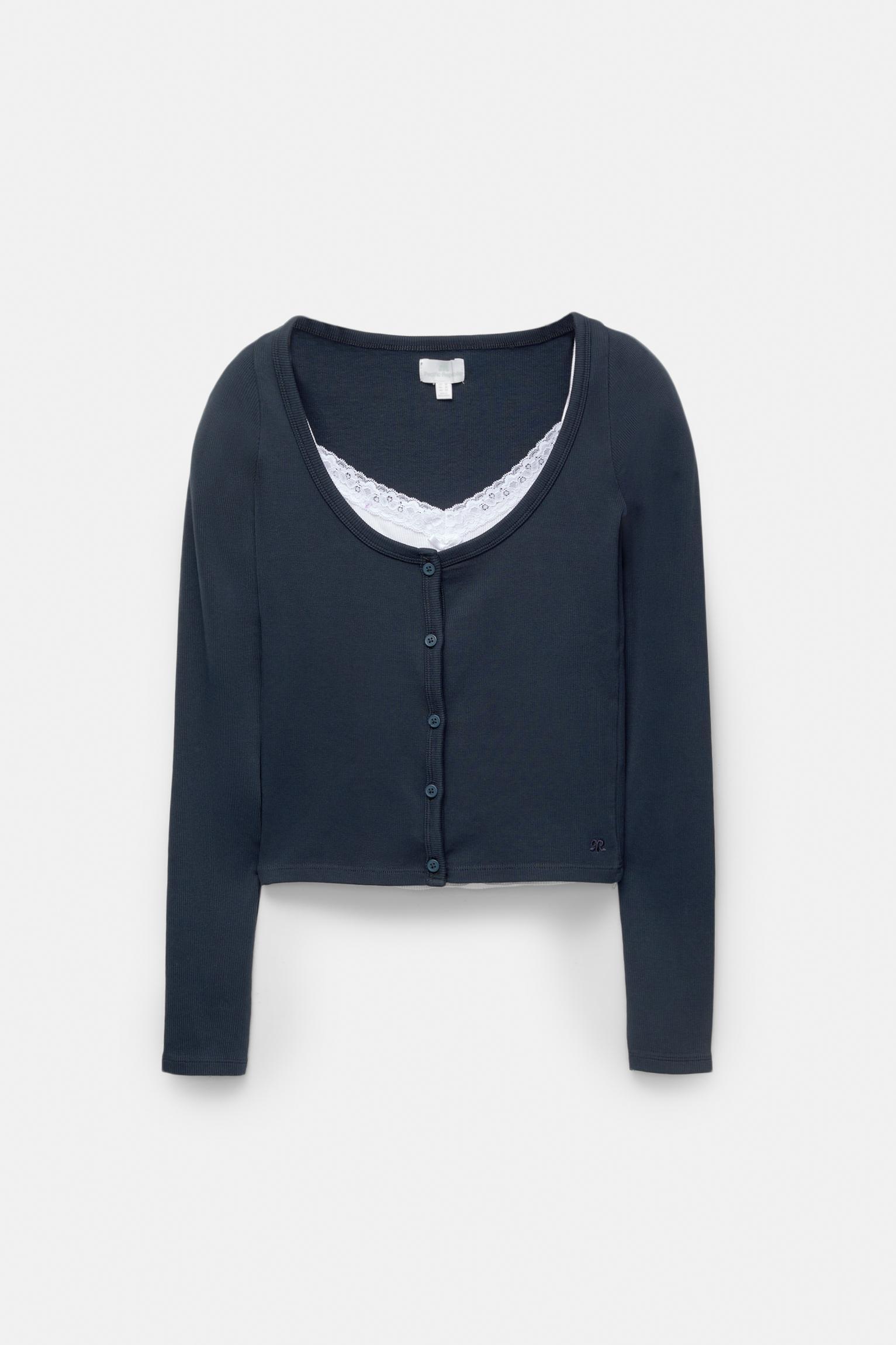 Ribbed T-shirt with buttons Product Image