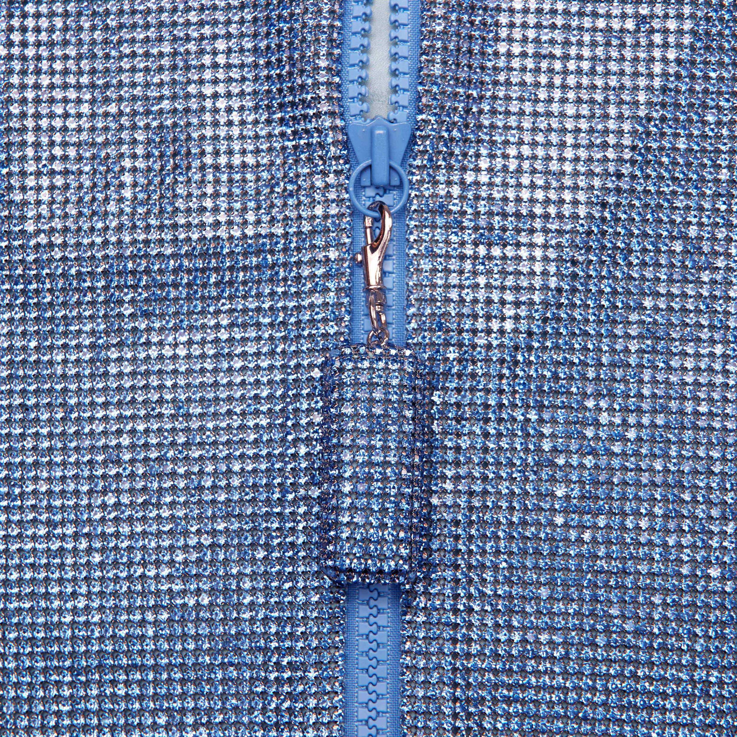 Blue Crystal Chainmail Zip Mini Dress Product Image