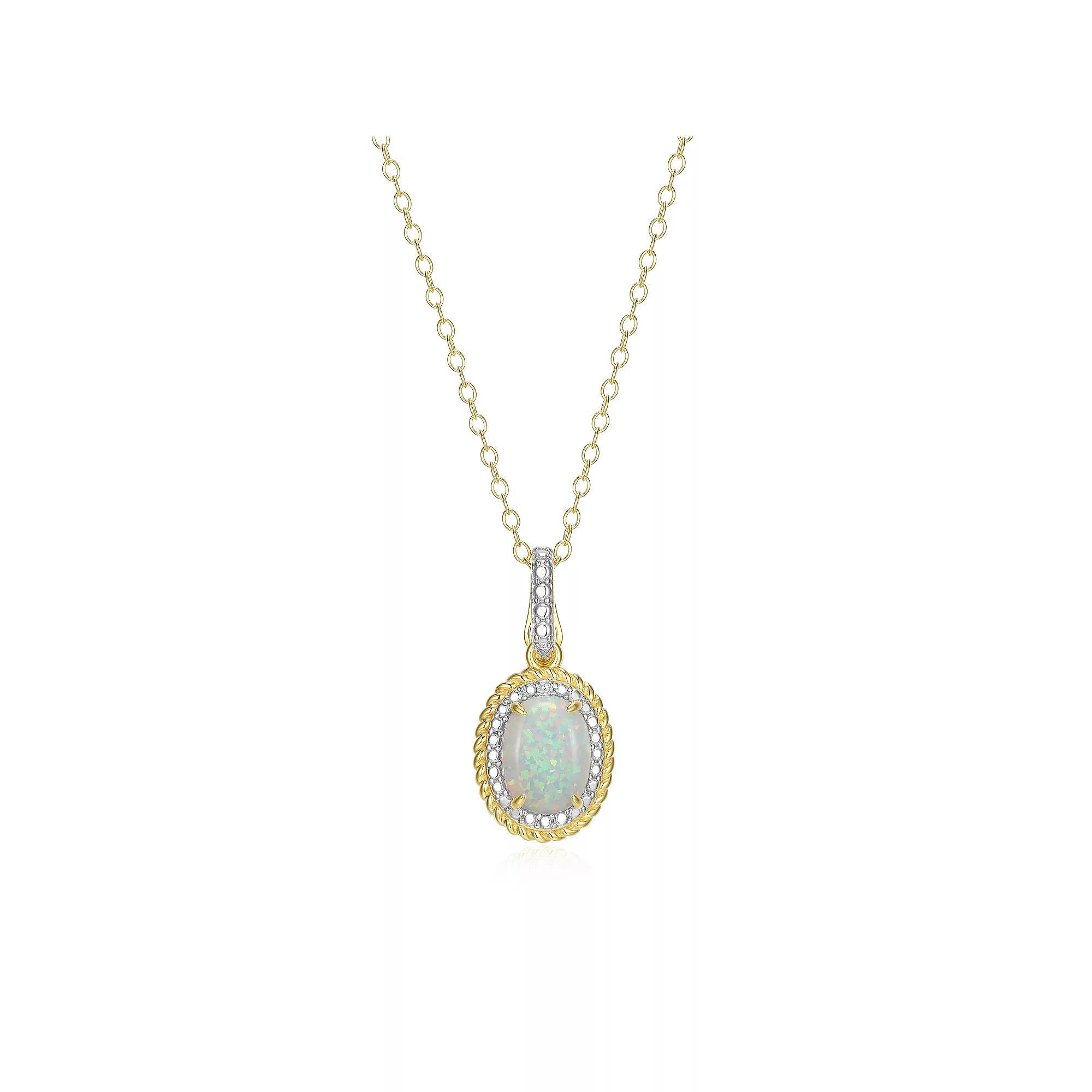 18k Gold Over Silver Gemstone & Diamond Accent Halo Pendant Necklace, Women's, Size: 18", October Created White Product Image
