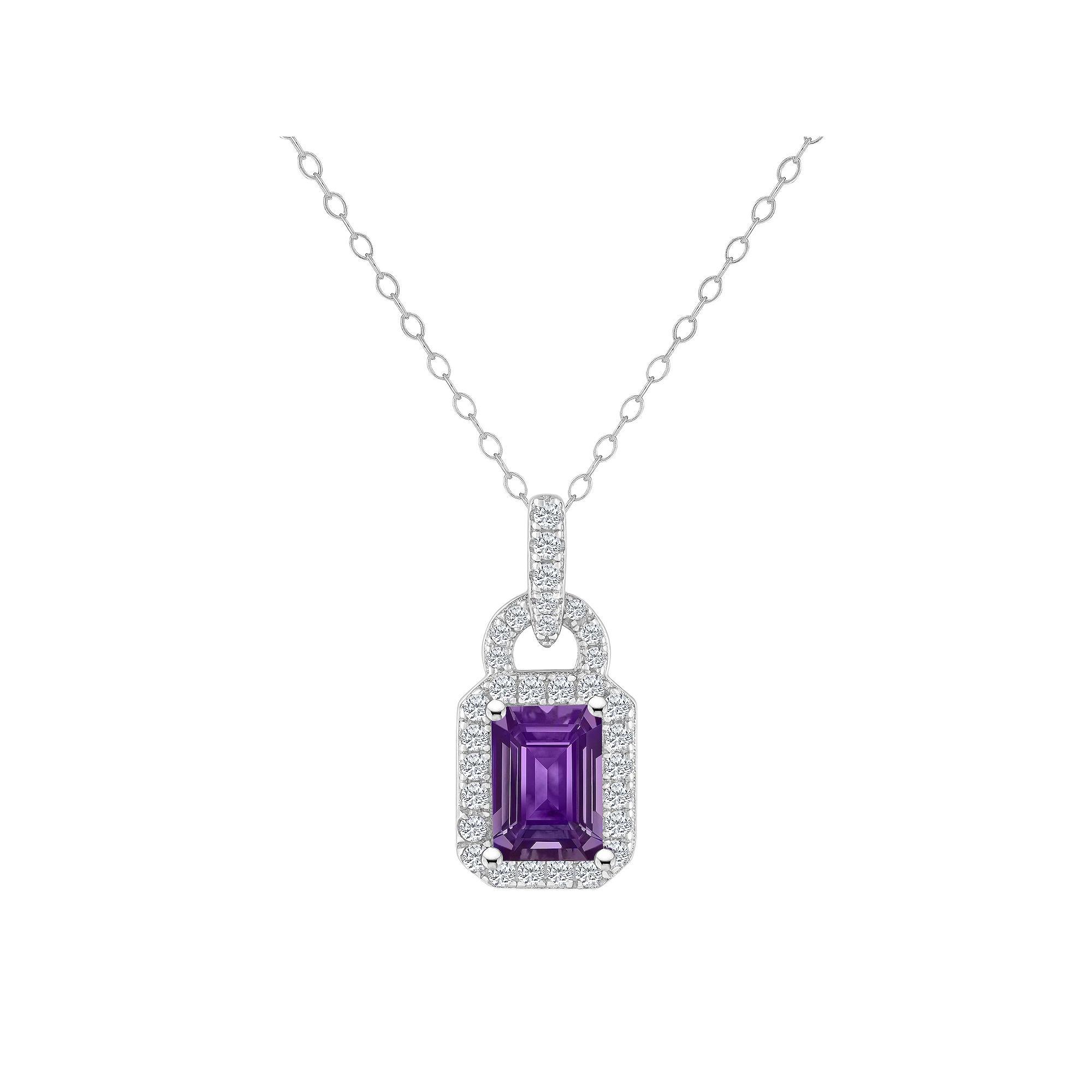 Celebration Gems Sterling Silver Amethyst & White Topaz Accent Pendant Necklace, Women's, Size: 18" Product Image