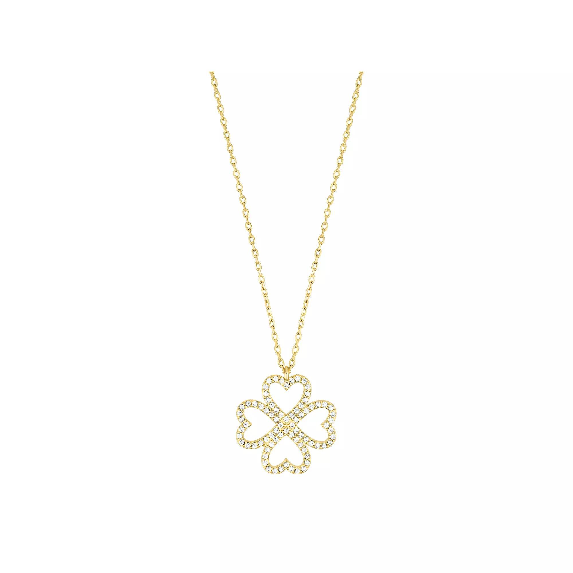 Adornia Heart Cubic Zirconia Pave Clover Pendant Necklace, Womens Gold Tone Product Image