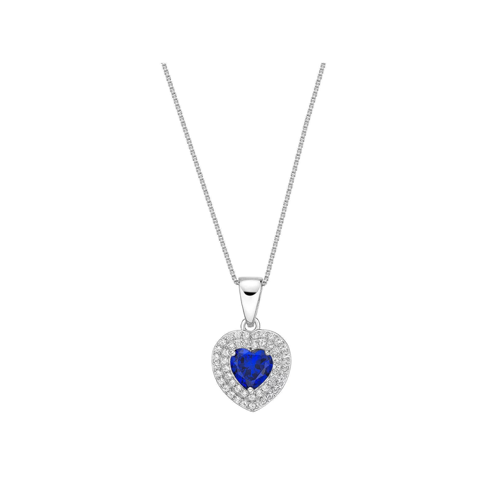 Gemminded Sterling Silver Lab-Created Sapphire & Lab-Created White Sapphire Heart Pendant Necklace, Womens Product Image
