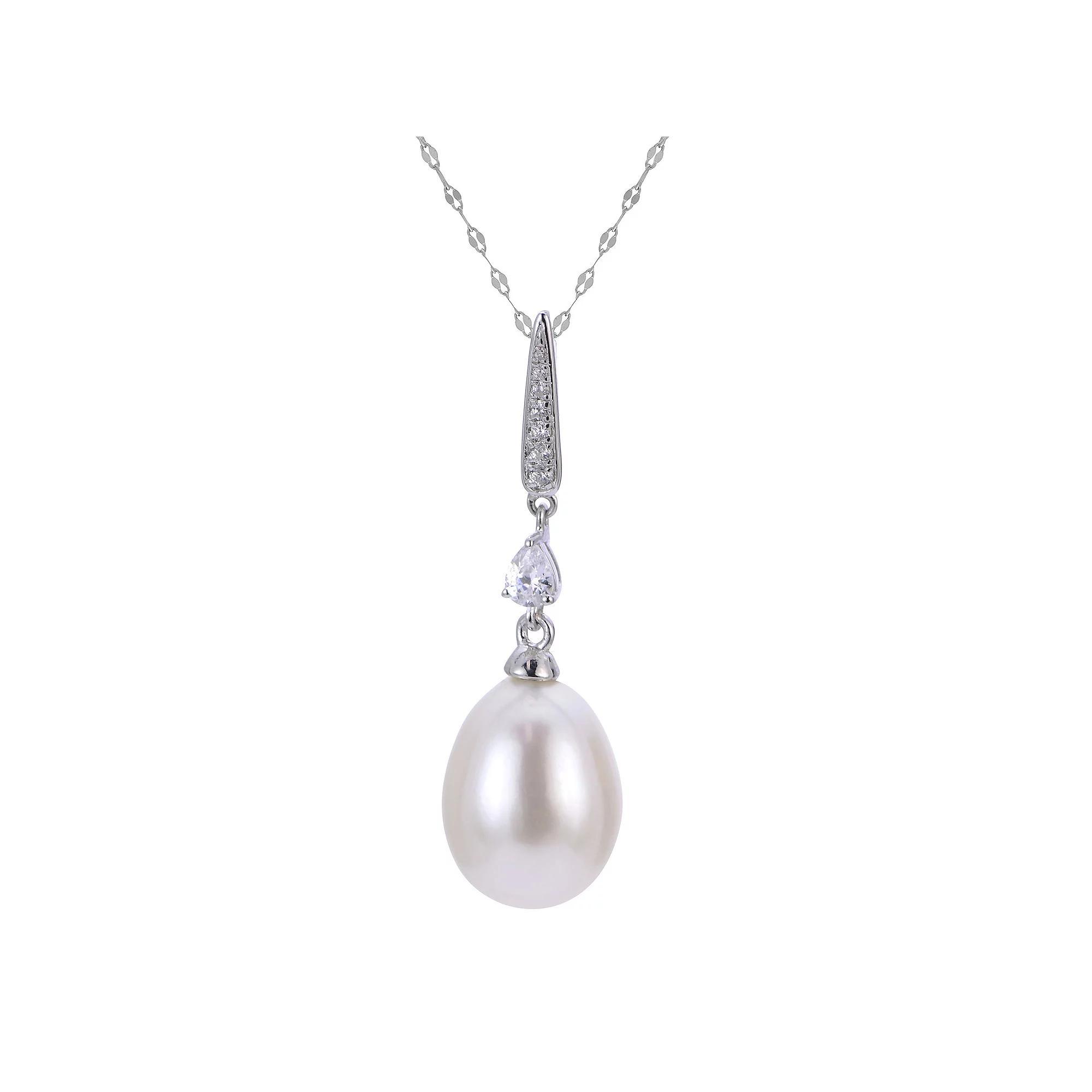 PearLustre by Imperial Sterling Silver Freshwater Cultured Pearl & White Topaz Pendant Necklace, Womens Product Image