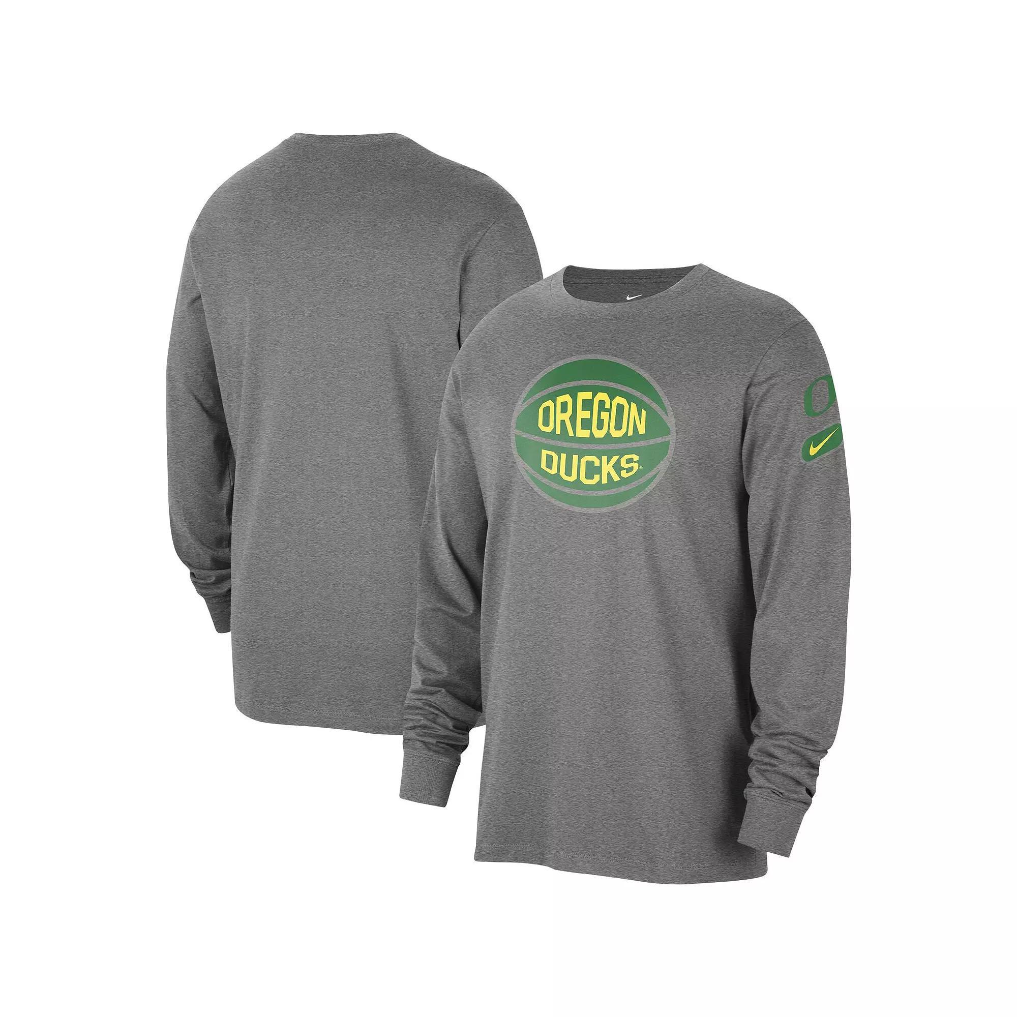 Men's Nike Heather Gray Oregon Ducks Fast Break Long Sleeve T-Shirt, Size: XL, Grey Product Image