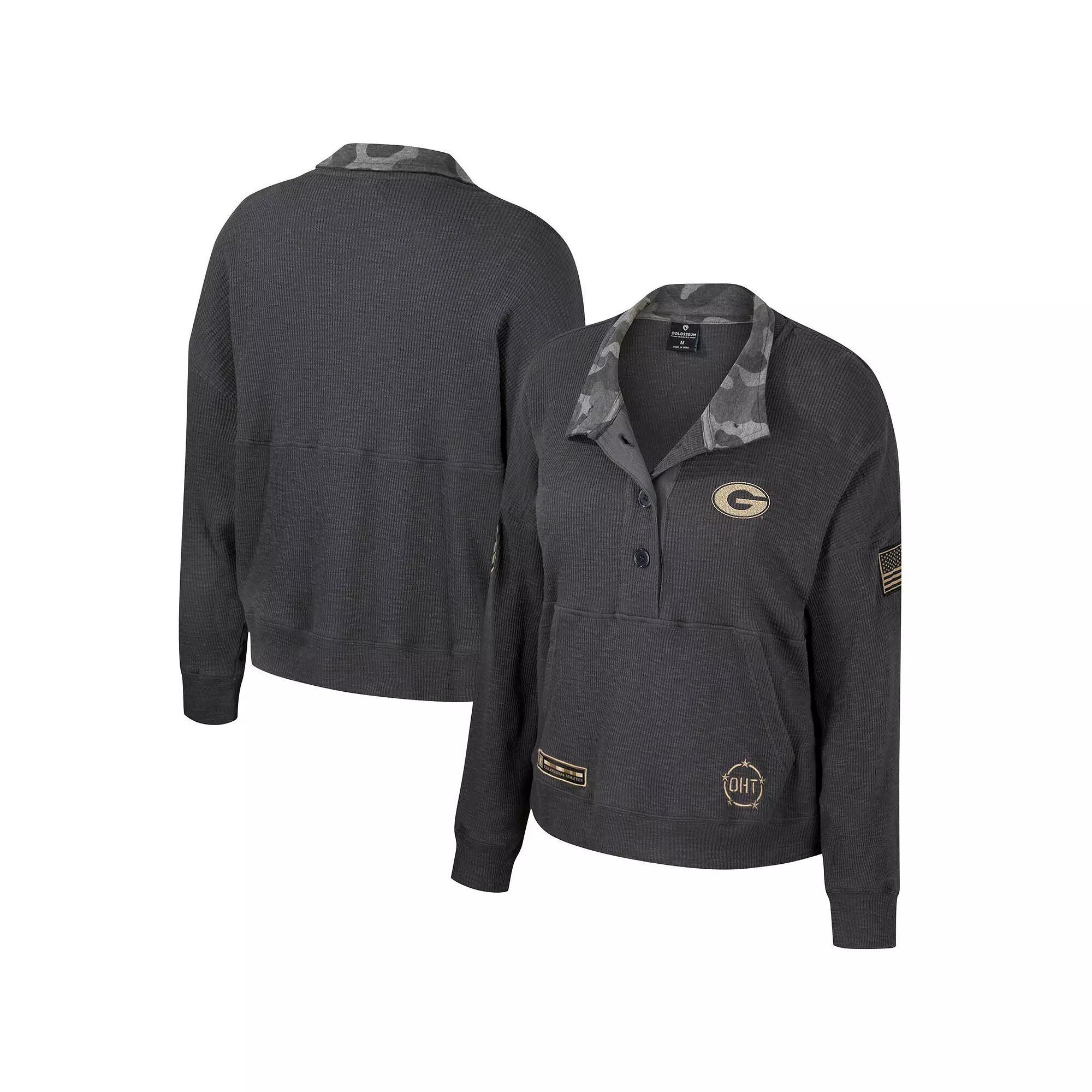 Women's Colosseum  Heather Charcoal Georgia Bulldogs OHT Military Appreciation Payback Henley Thermal Sweatshirt, Size: XL Product Image