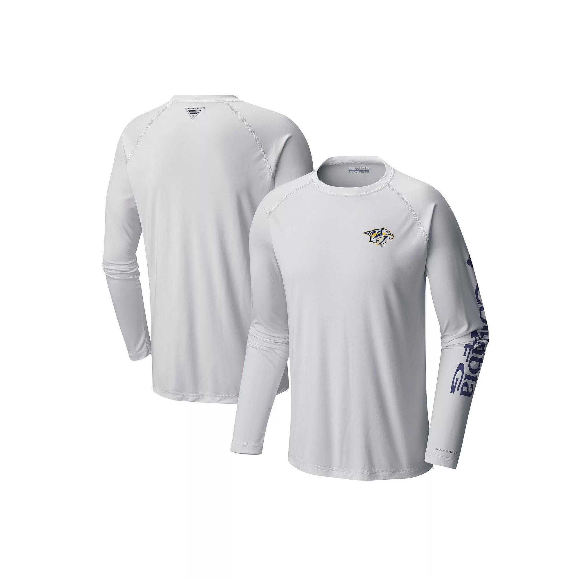 Mens Columbia White Seattle Kraken Terminal Tackle Omni-Shade Raglan Long Sleeve T-Shirt Product Image