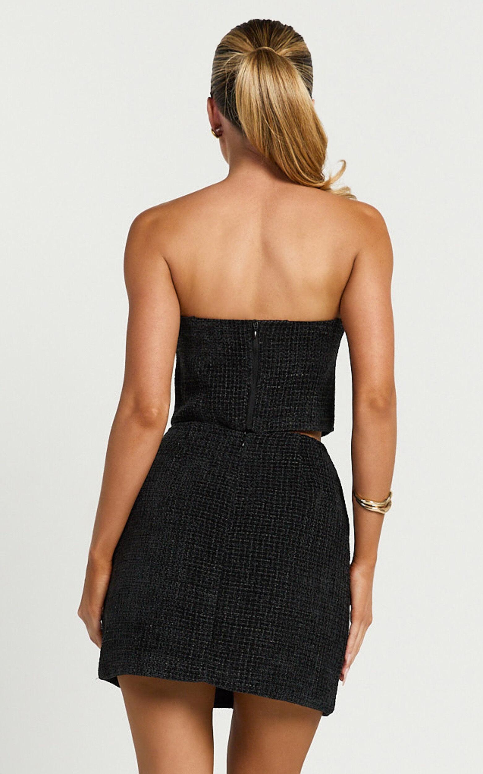 Bettina Two Piece Set - Strapless Boucle Bow Top and Mini Skirt Set in Black Product Image