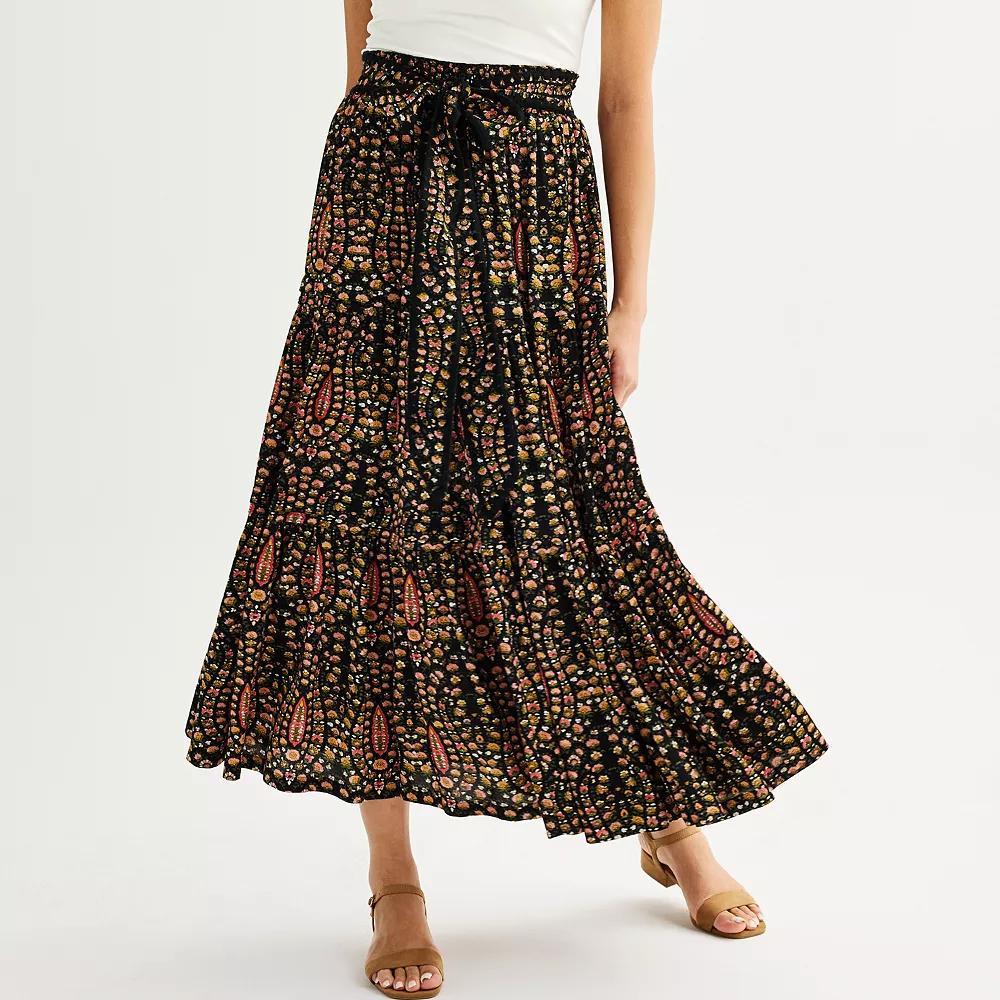 Women's Farmers Market Printed Flare Tiered Maxi Skirt, Size: XL, Garden Carnival Product Image