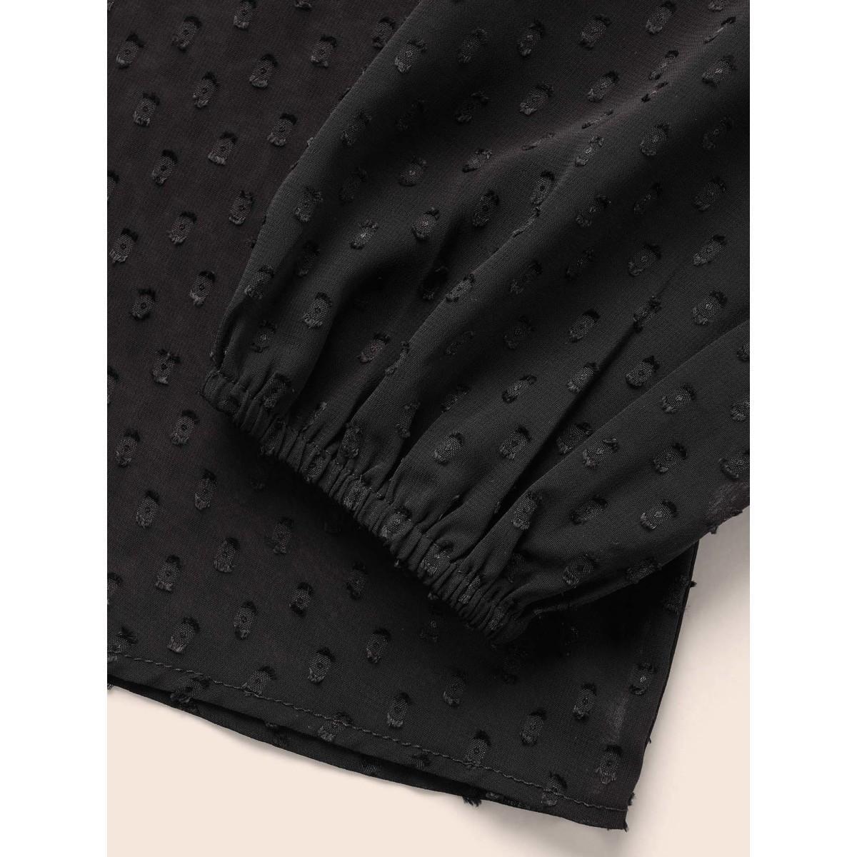 Plus Size Black Appliques Mesh Round Neck Lantern Sleeve Blouse Women Elegant Long Sleeve Round Neck Everyday Blouses BloomChic 30/6X Product Image
