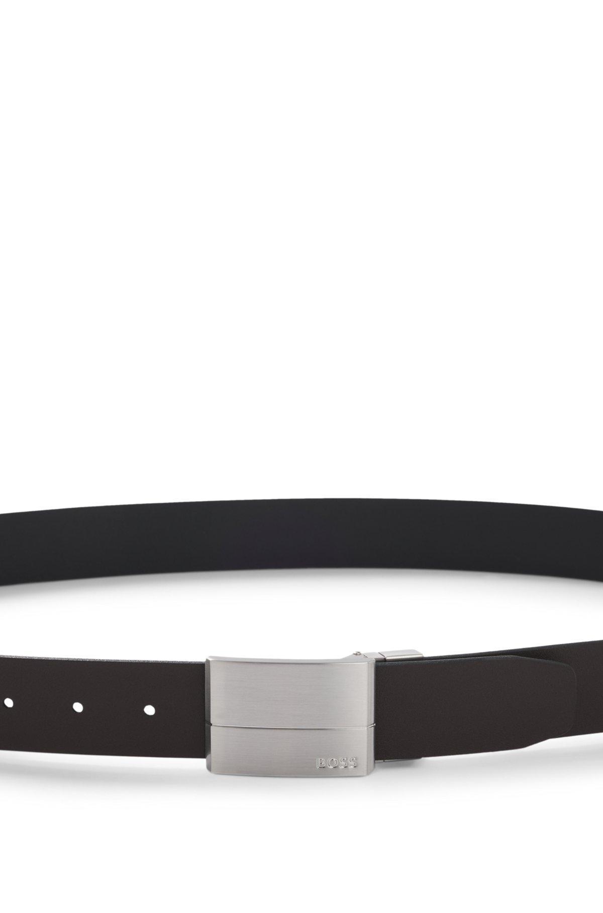 BOSS - Reversible-leather belt with pin and plaque buckles - Black Product Image