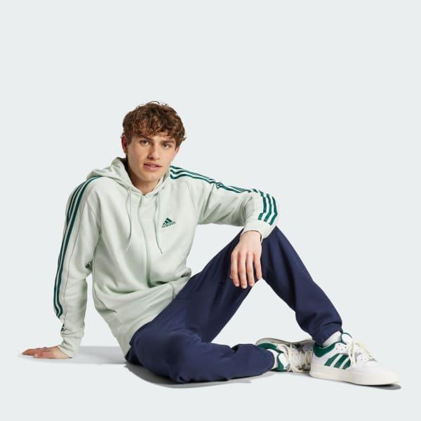adidas Essentials French Terry 3-Stripes Full-Zip Hoodie Linen Green S Mens Product Image