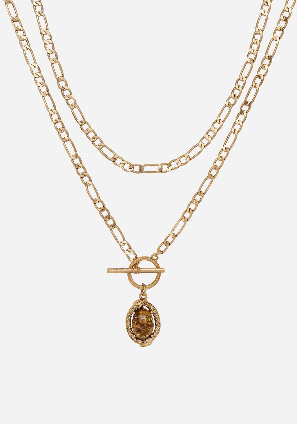 Ouroboros Green Moss Stone Multi Chain Necklace - Gold Product Image