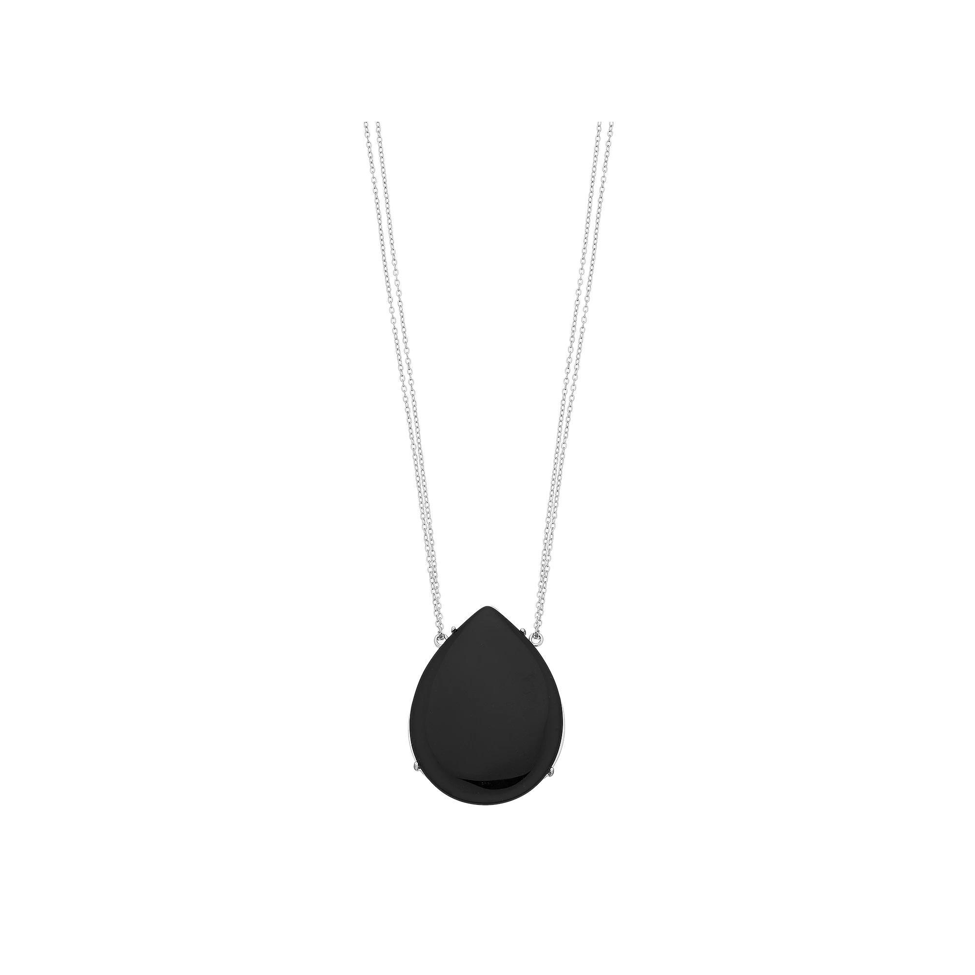 Sterling Silver Onyx Teardrop Necklace, Women's, Size: 18" Product Image