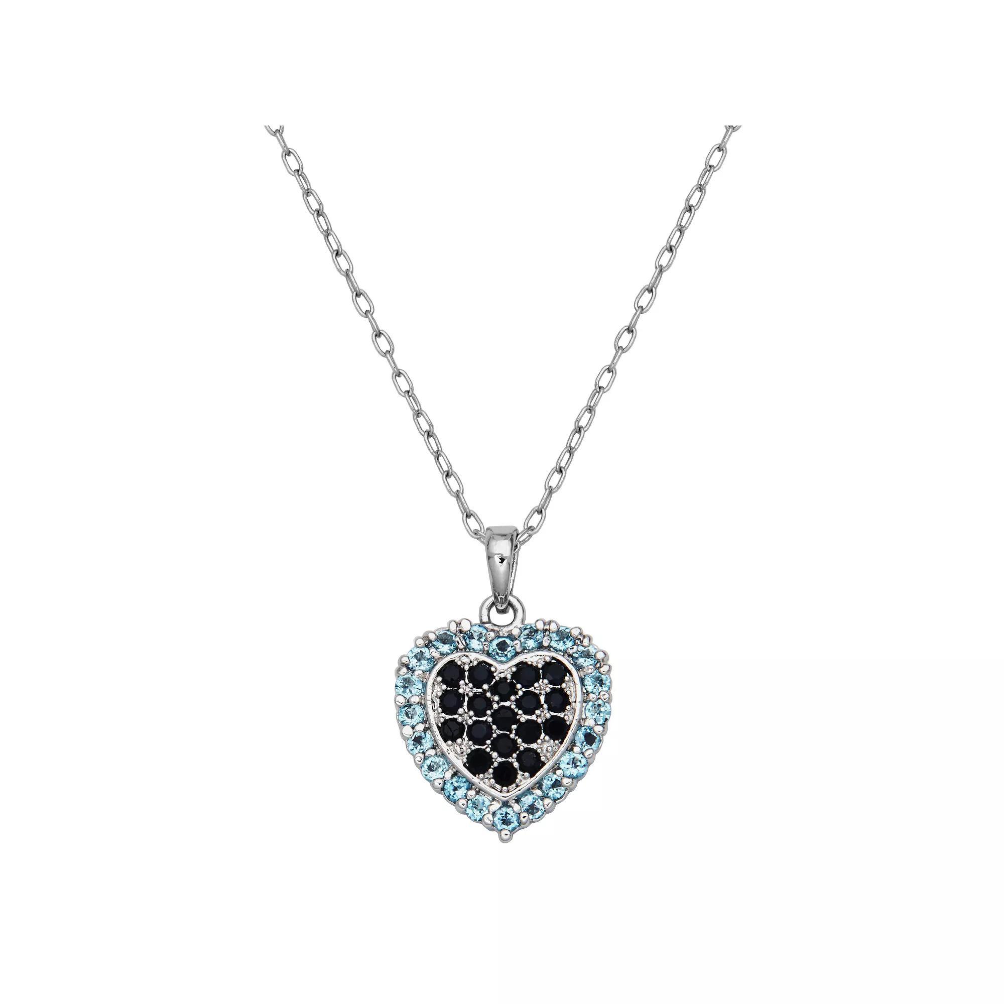 Silver Tone Swiss Blue Topaz & Sapphire Heart Pendant Necklace, Women's, Size: 18-20" ADJ Product Image