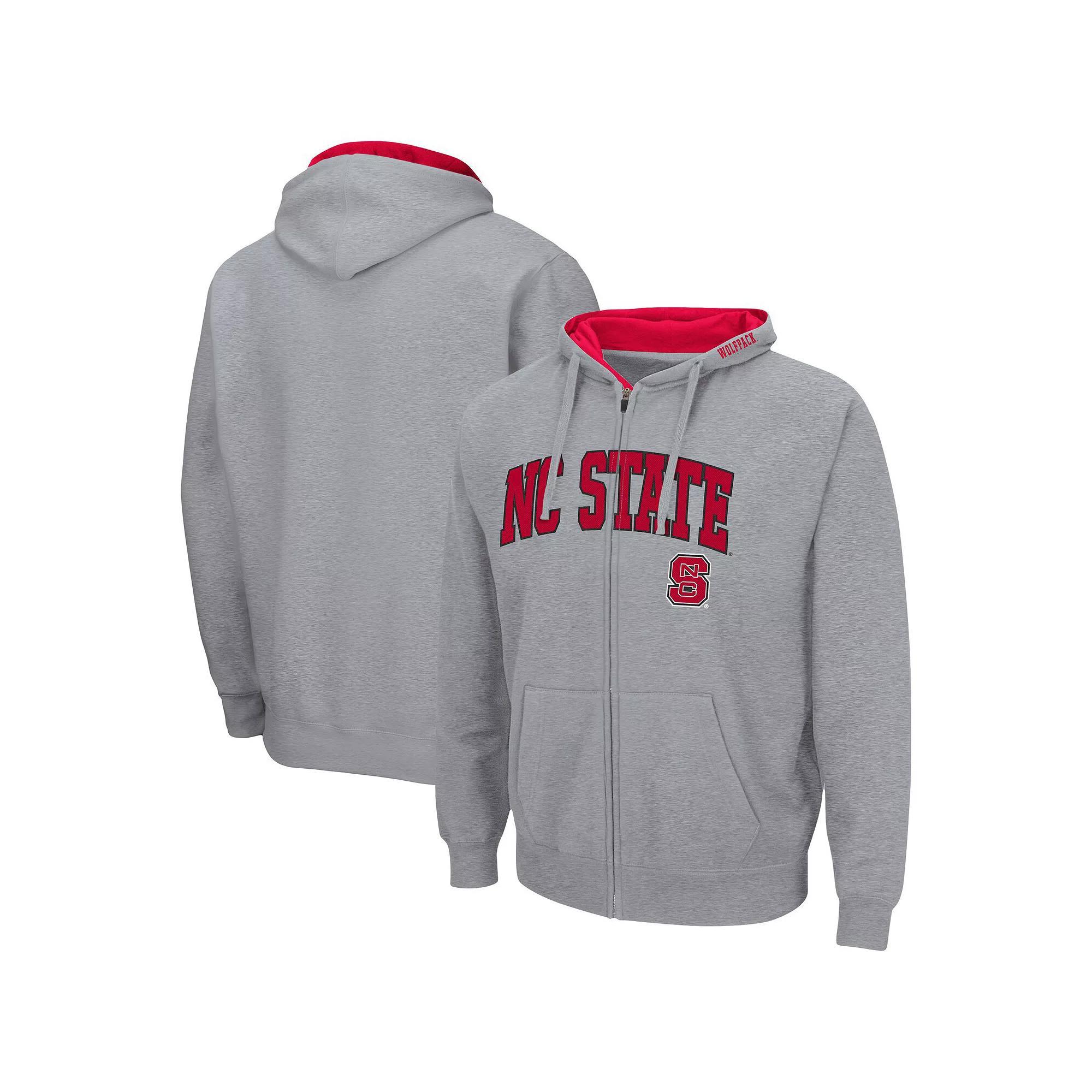Men's Colosseum Heathered Gray NC State Wolfpack Arch & Logo 3.0 Full-Zip Hoodie, Size: Large, Nst Grey Product Image