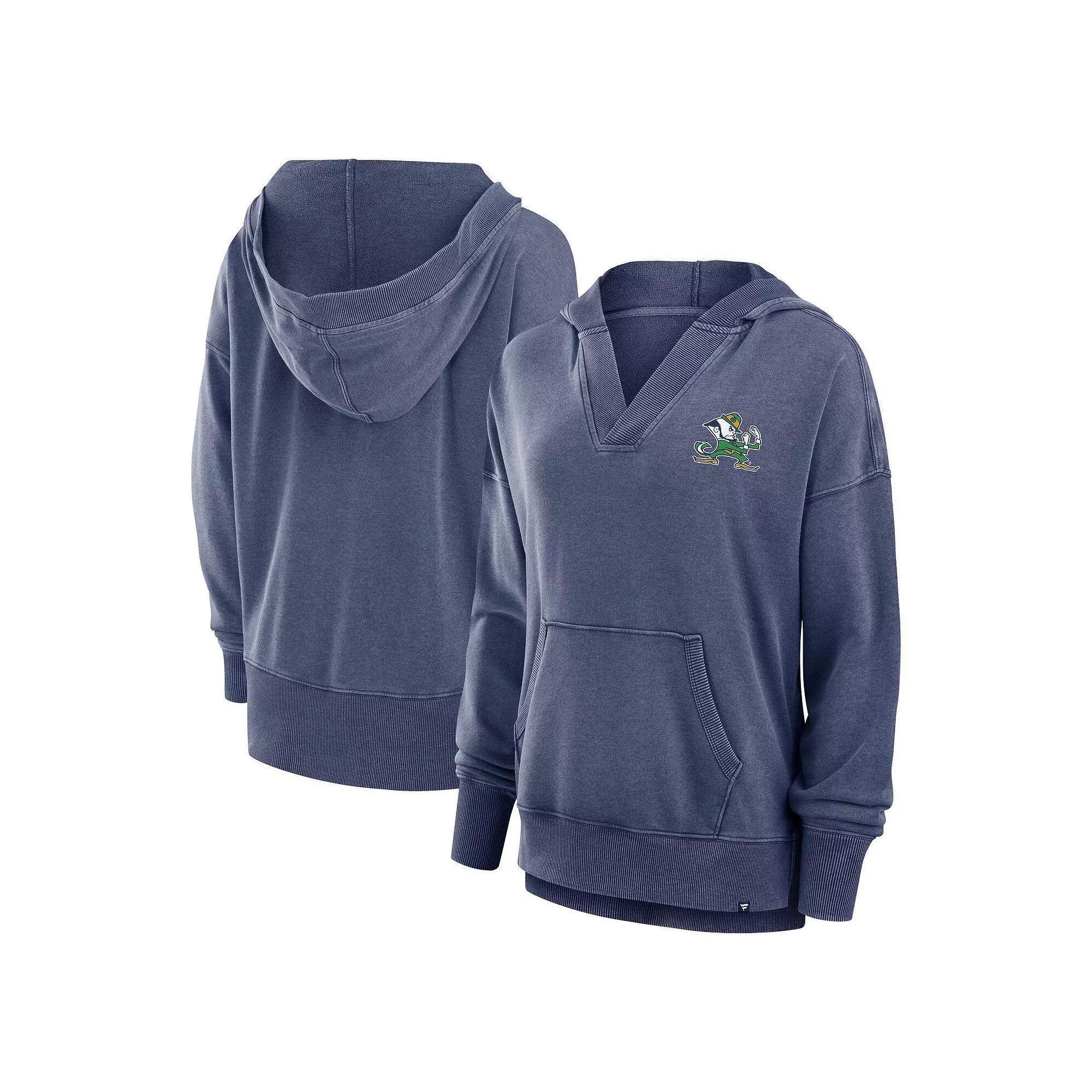 Women's Fanatics  Navy Notre Dame Fighting Irish Initiative Snow Wash French Terry V-Neck Pullover Hoodie, Size: Small, Blue Product Image