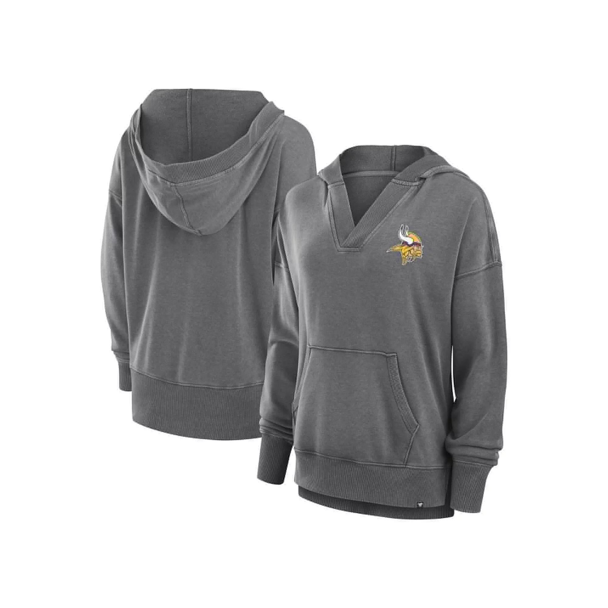 Women's Fanatics  Heather Charcoal Minnesota Vikings Initiative Snow Wash French Terry V-Neck Pullover Hoodie, Size: XS Product Image