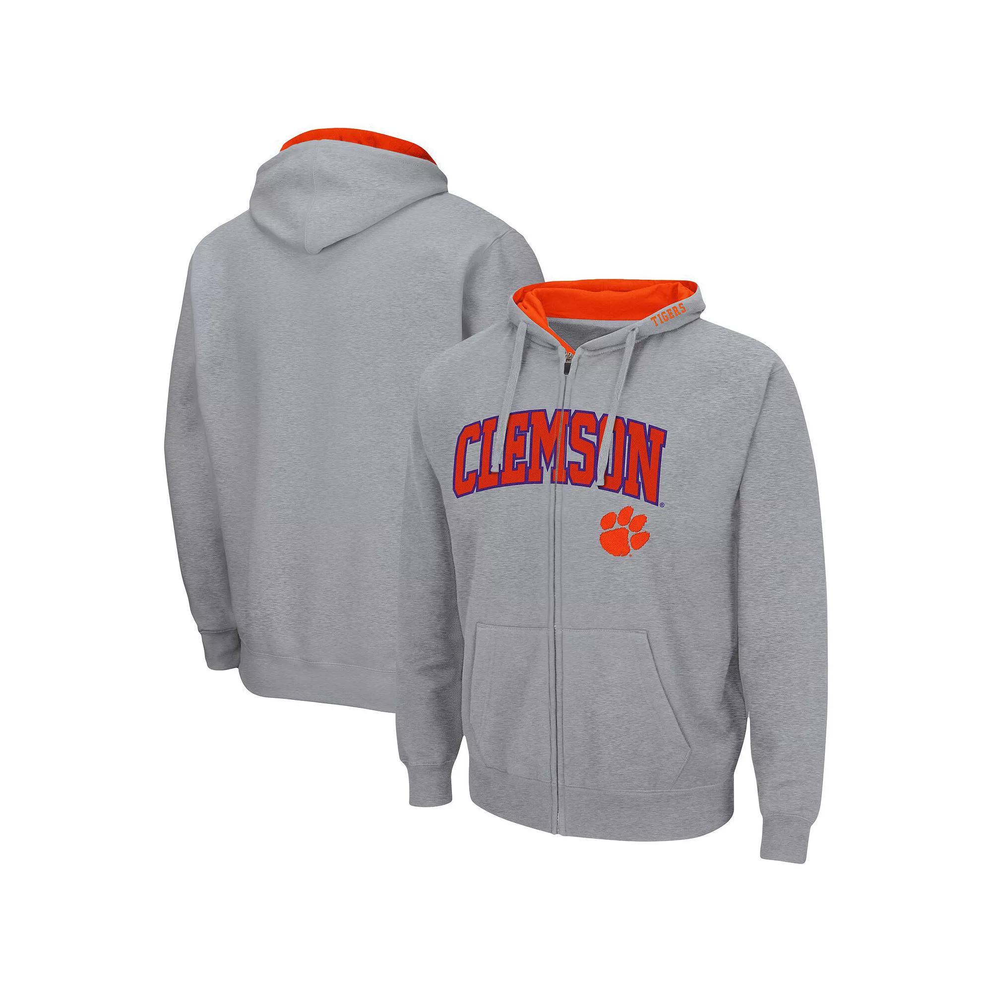 Men's Colosseum Heathered Gray Clemson Tigers Arch & Logo 3.0 Full-Zip Hoodie, Size: XL, Grey Product Image